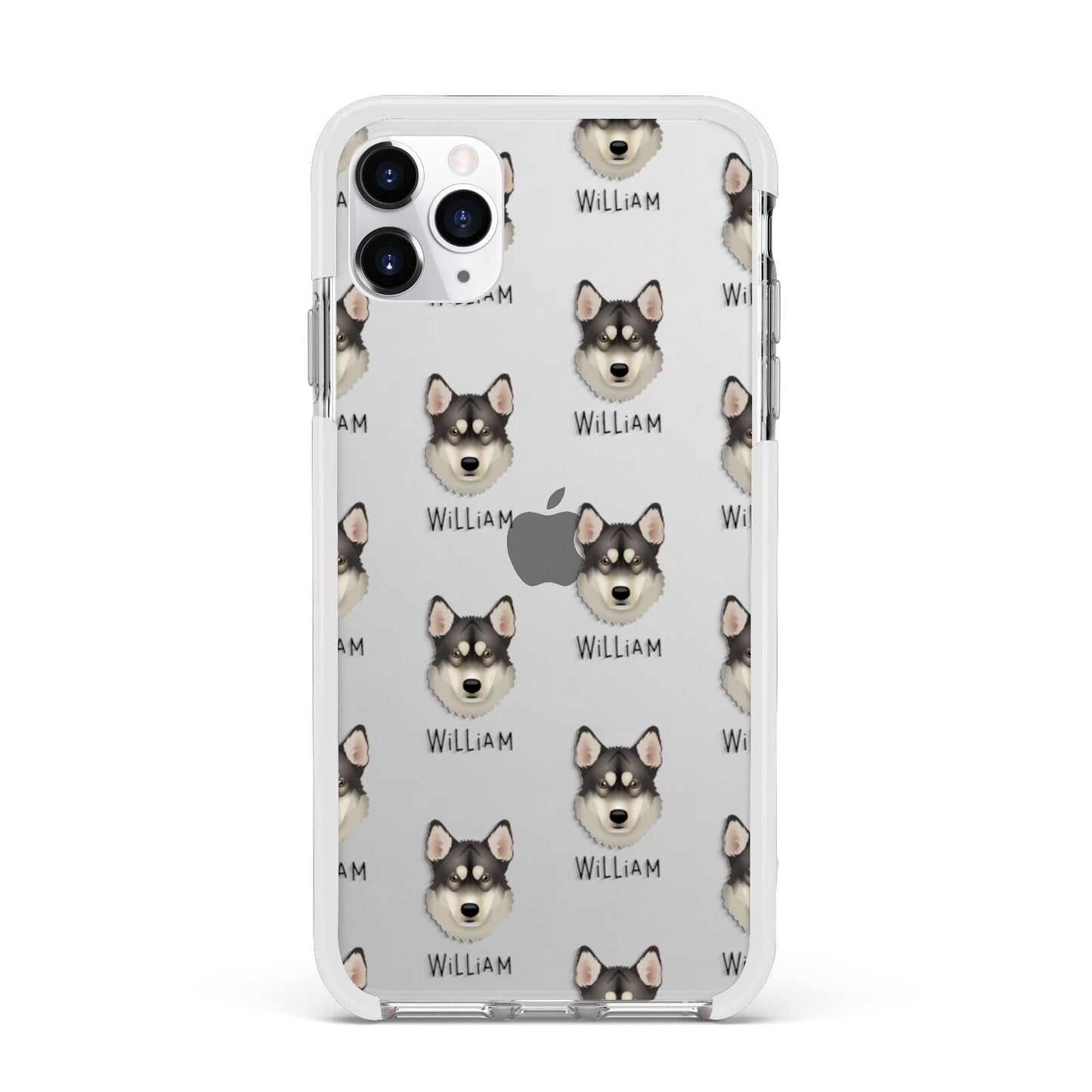 Tamaskan Icon with Name Apple iPhone 11 Pro Max in Silver with White Impact Case