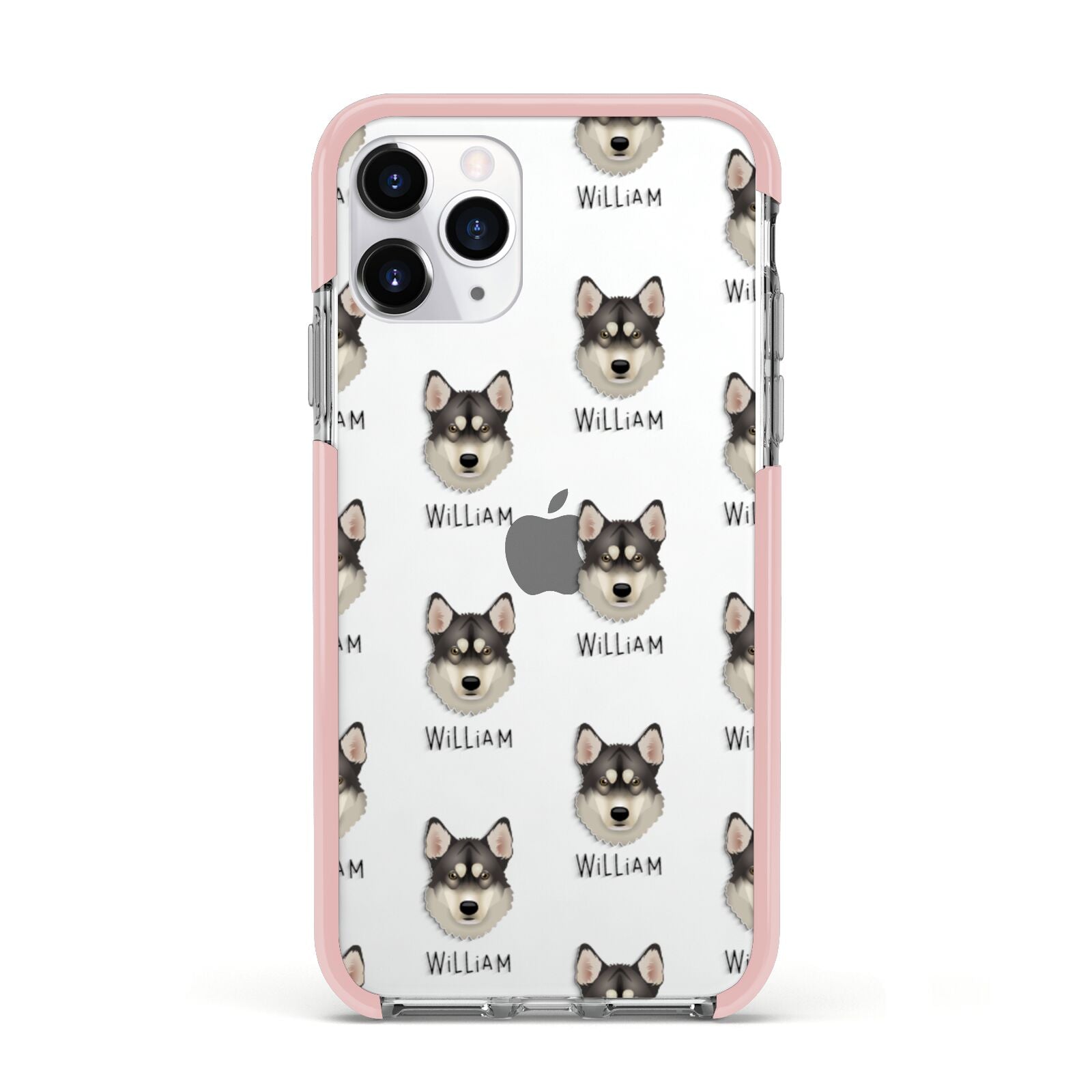 Tamaskan Icon with Name Apple iPhone 11 Pro in Silver with Pink Impact Case