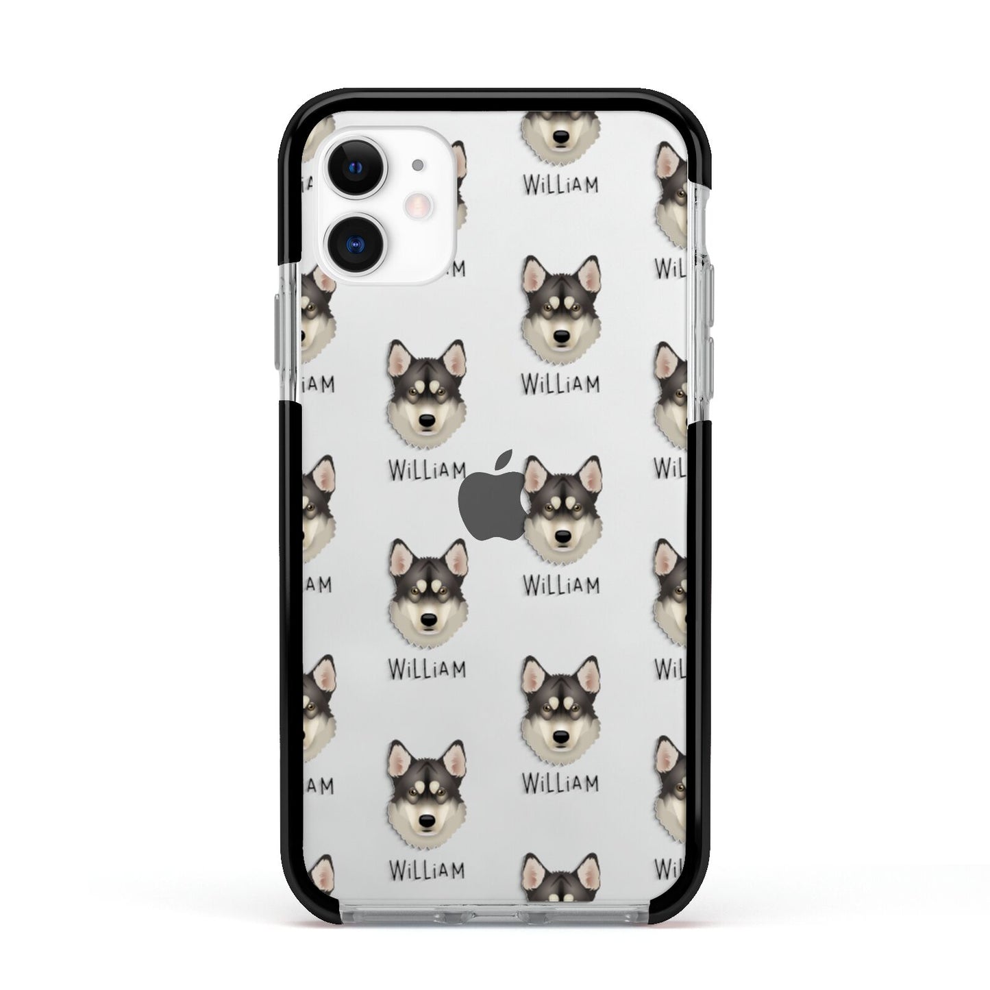 Tamaskan Icon with Name Apple iPhone 11 in White with Black Impact Case