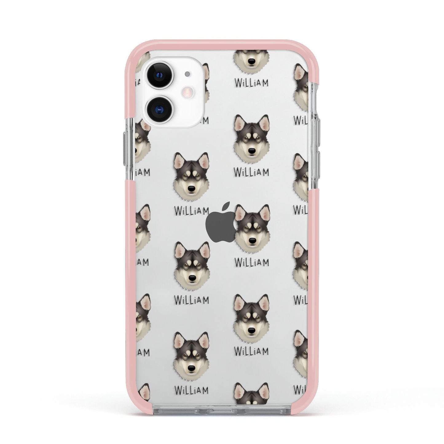 Tamaskan Icon with Name Apple iPhone 11 in White with Pink Impact Case