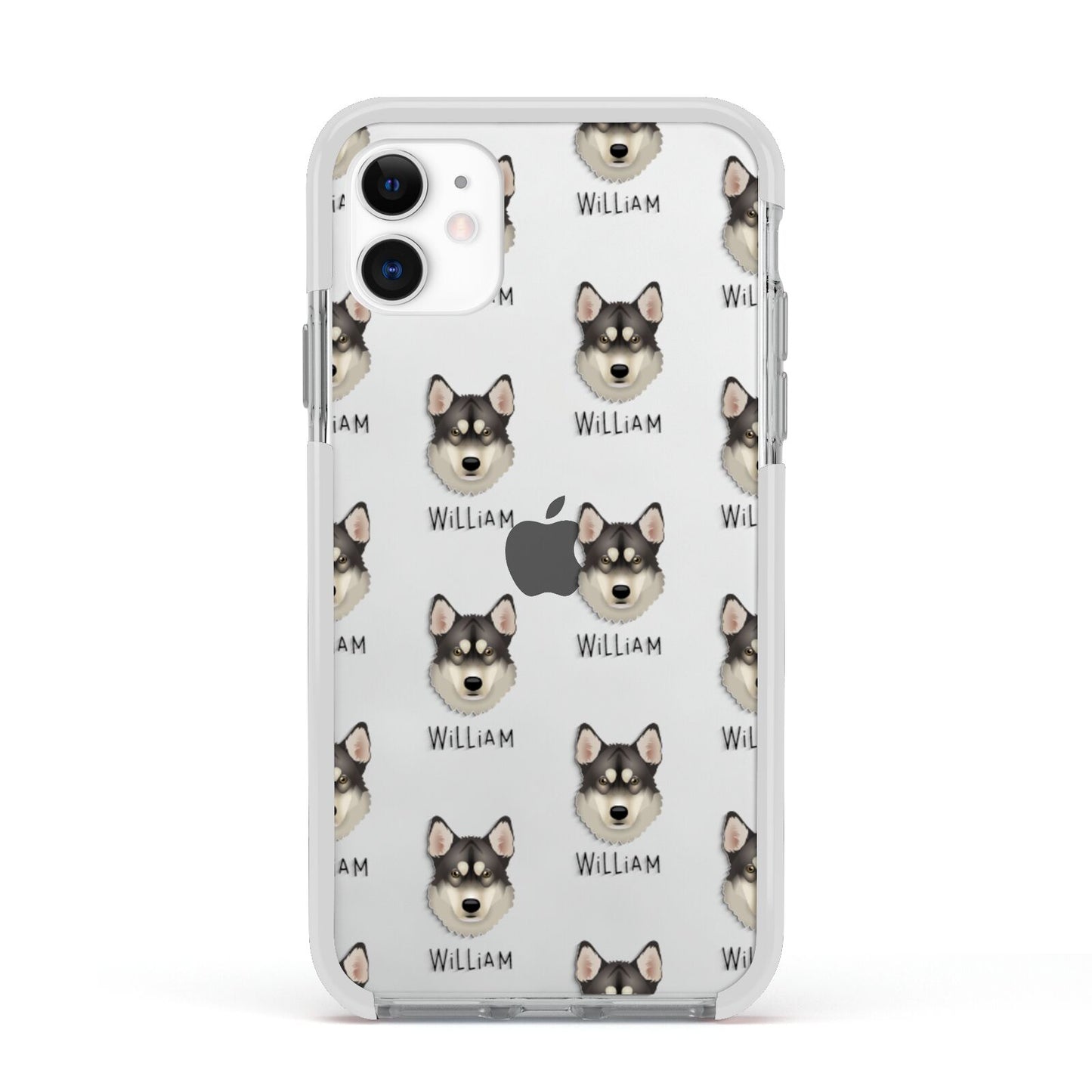 Tamaskan Icon with Name Apple iPhone 11 in White with White Impact Case