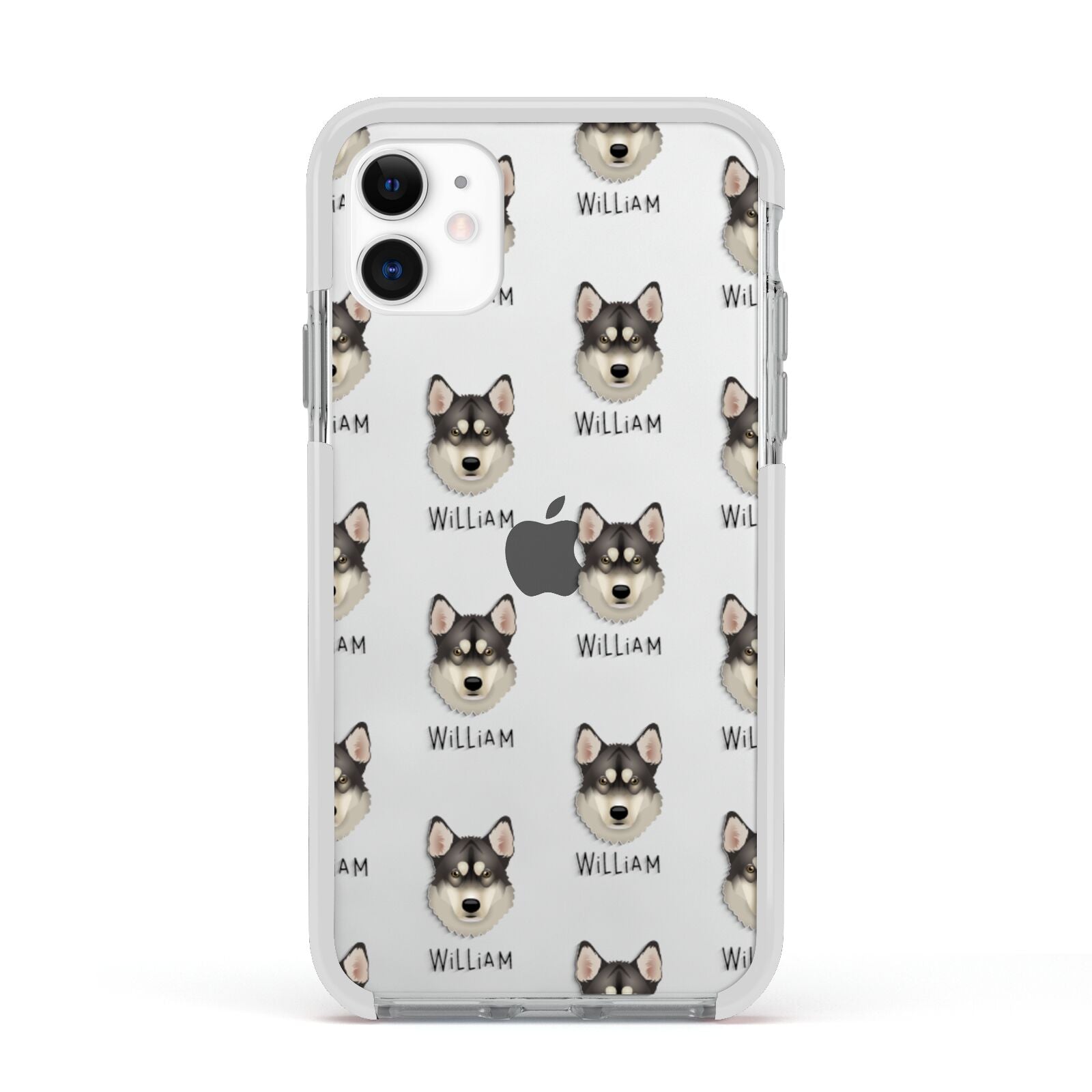 Tamaskan Icon with Name Apple iPhone 11 in White with White Impact Case