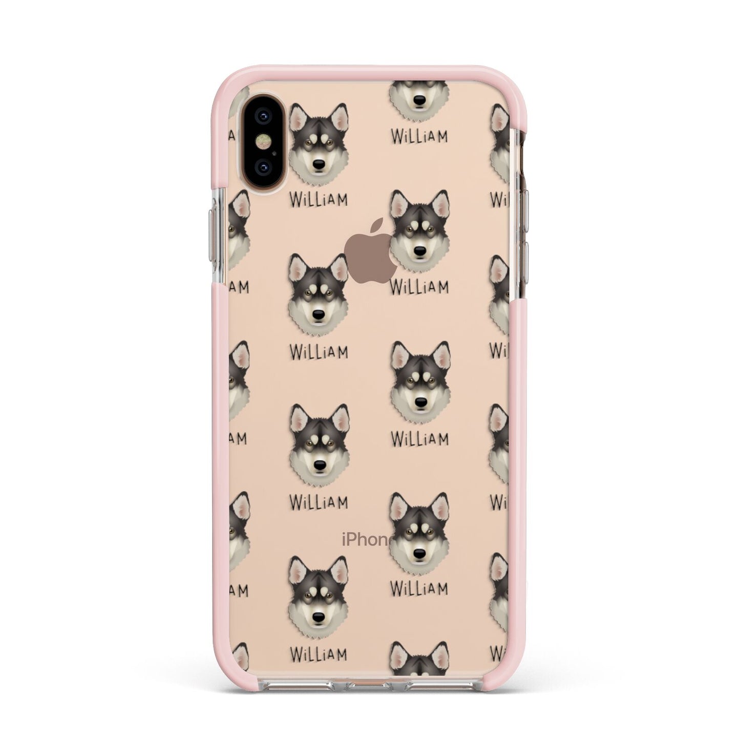Tamaskan Icon with Name Apple iPhone Xs Max Impact Case Pink Edge on Gold Phone