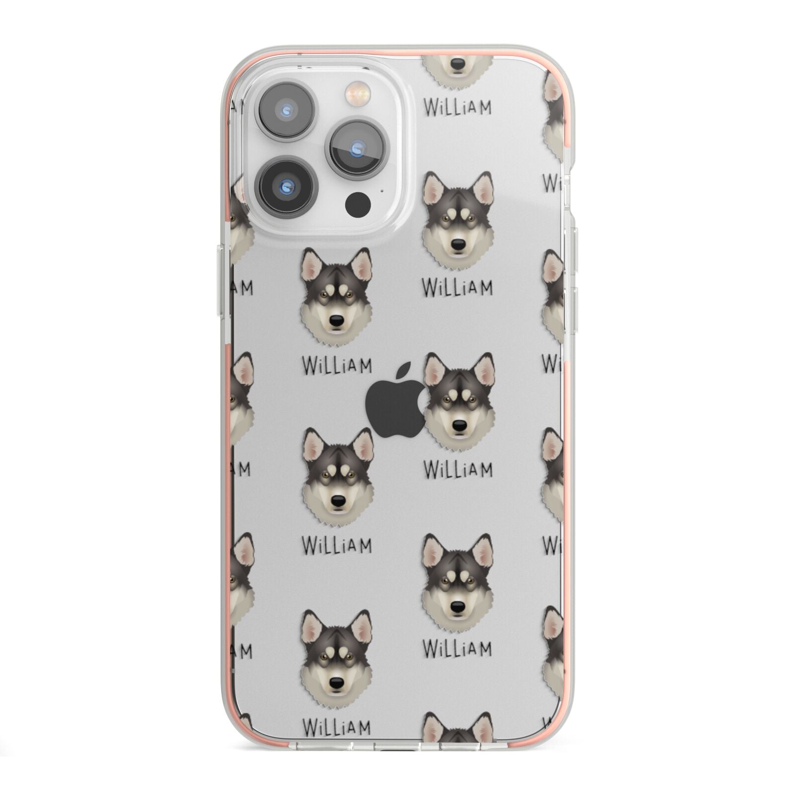 Tamaskan Icon with Name iPhone 13 Pro Max TPU Impact Case with Pink Edges