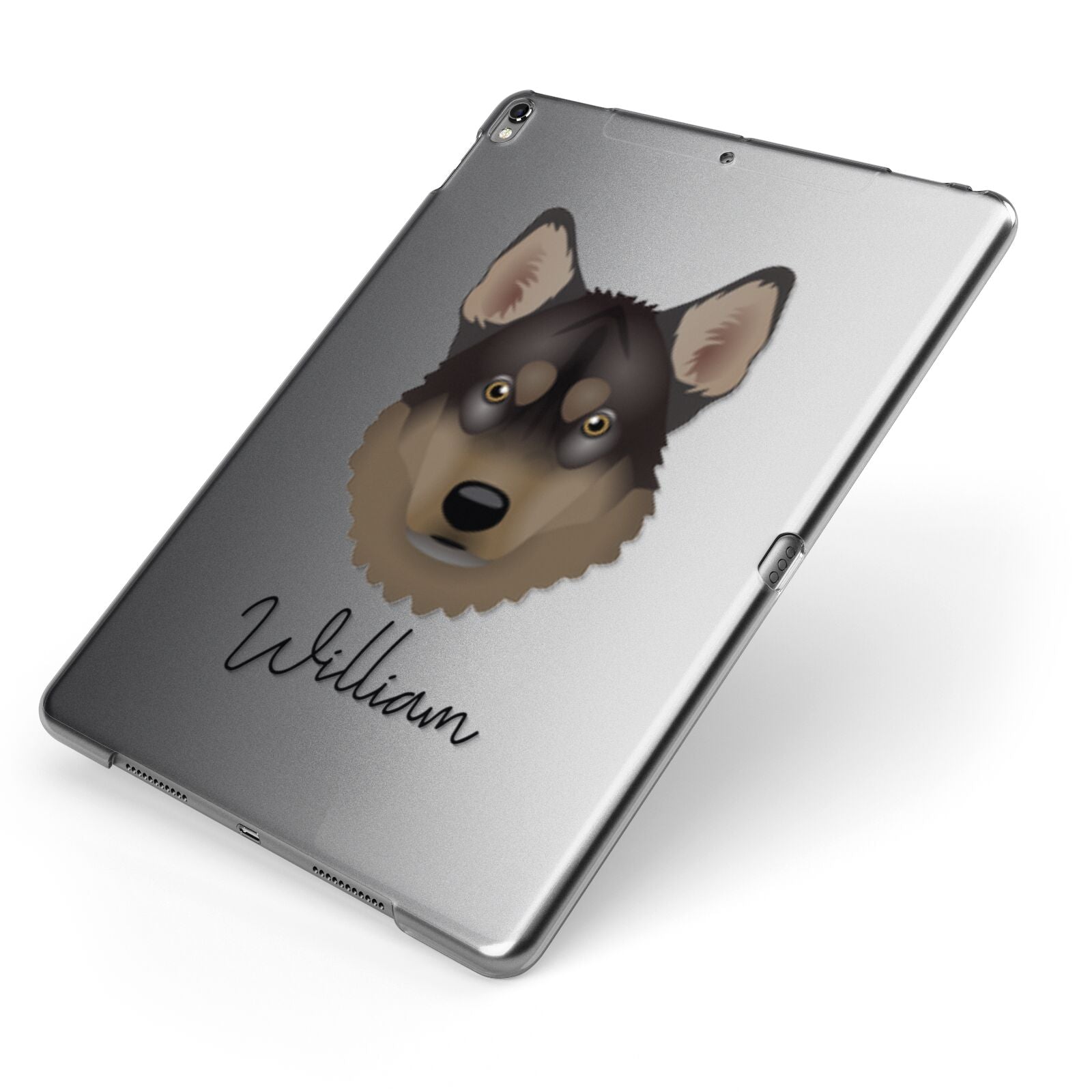 Tamaskan Personalised Apple iPad Case on Grey iPad Side View