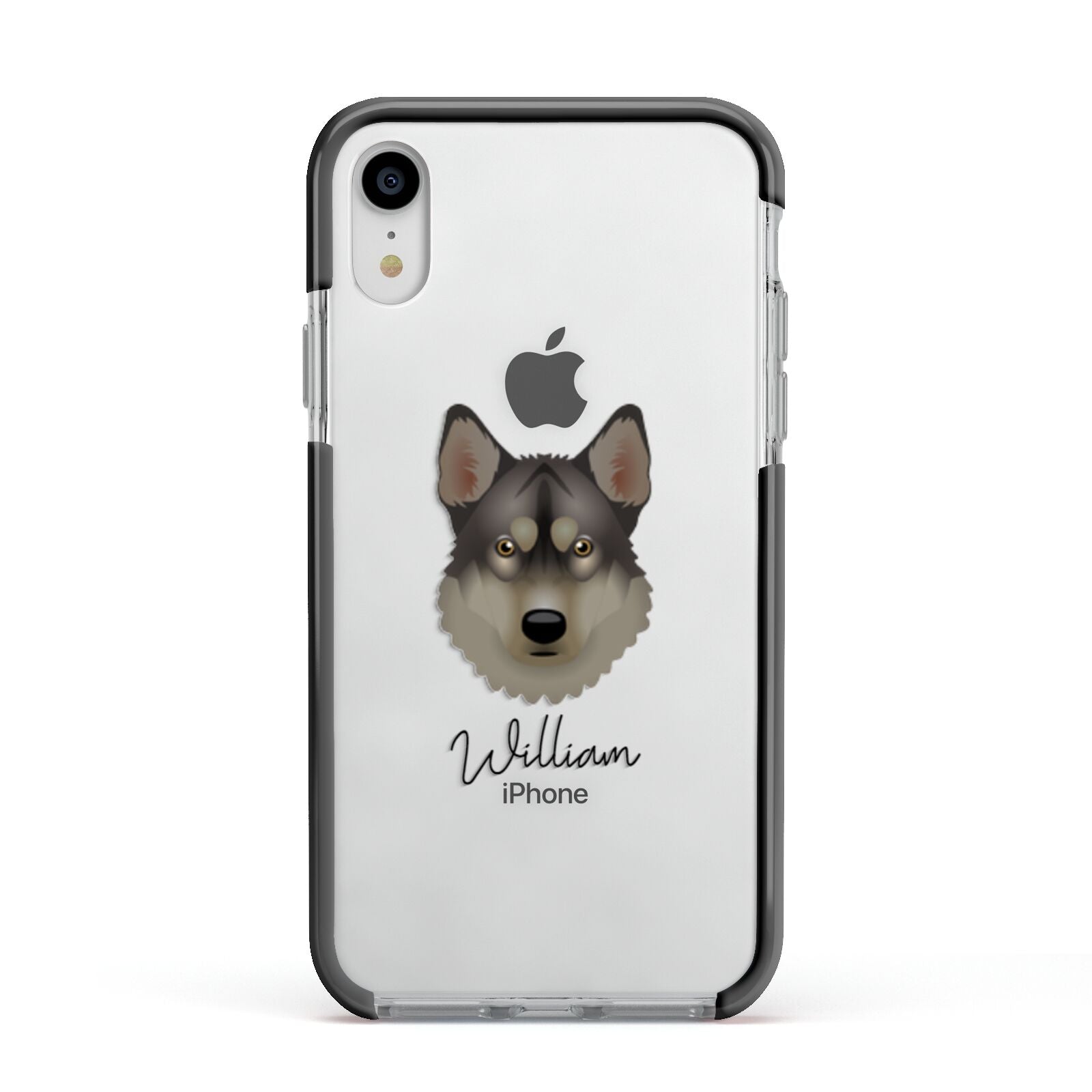 Tamaskan Personalised Apple iPhone XR Impact Case Black Edge on Silver Phone