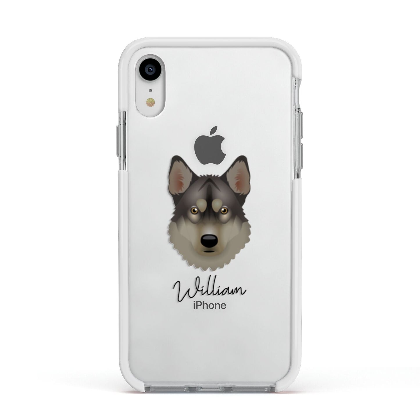 Tamaskan Personalised Apple iPhone XR Impact Case White Edge on Silver Phone