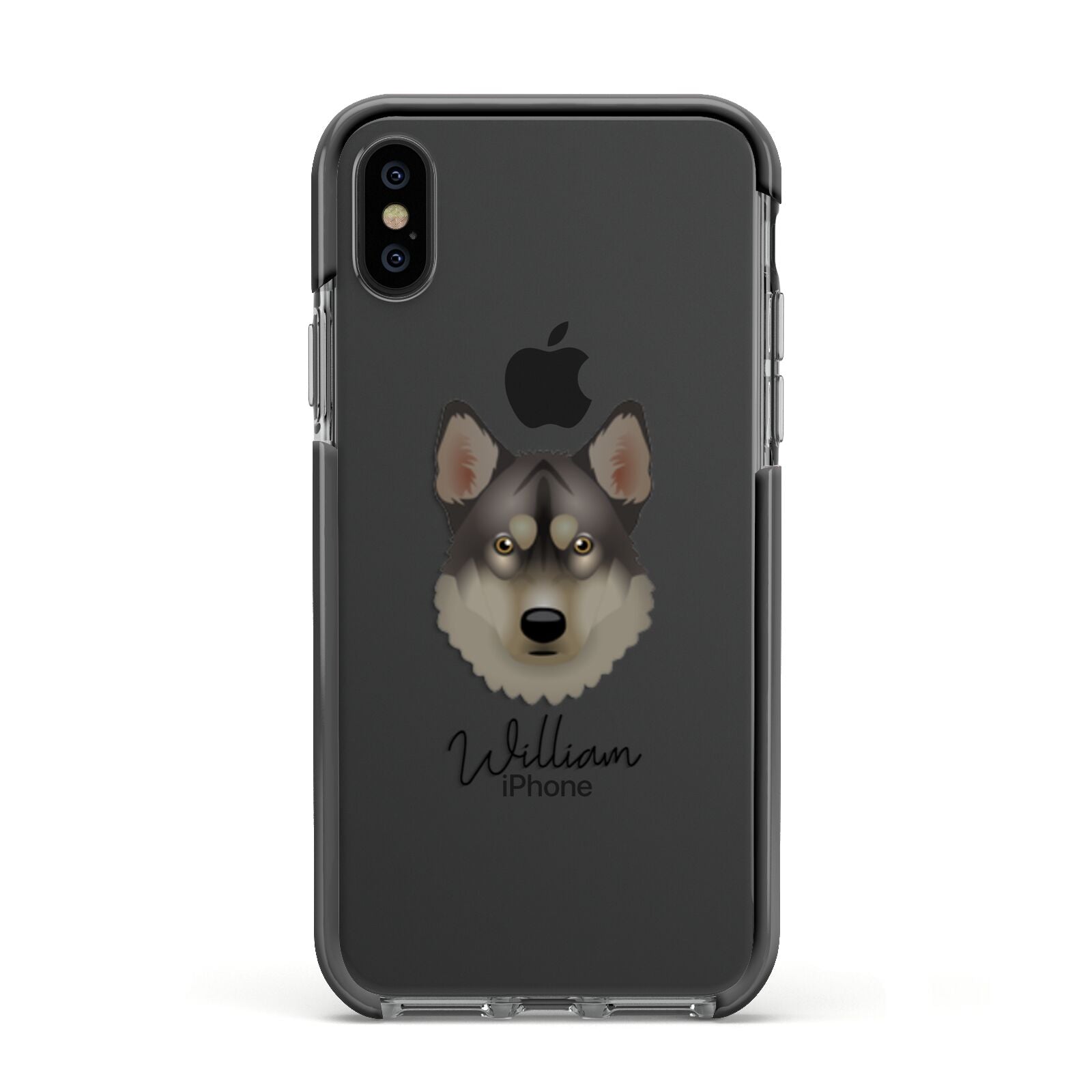 Tamaskan Personalised Apple iPhone Xs Impact Case Black Edge on Black Phone