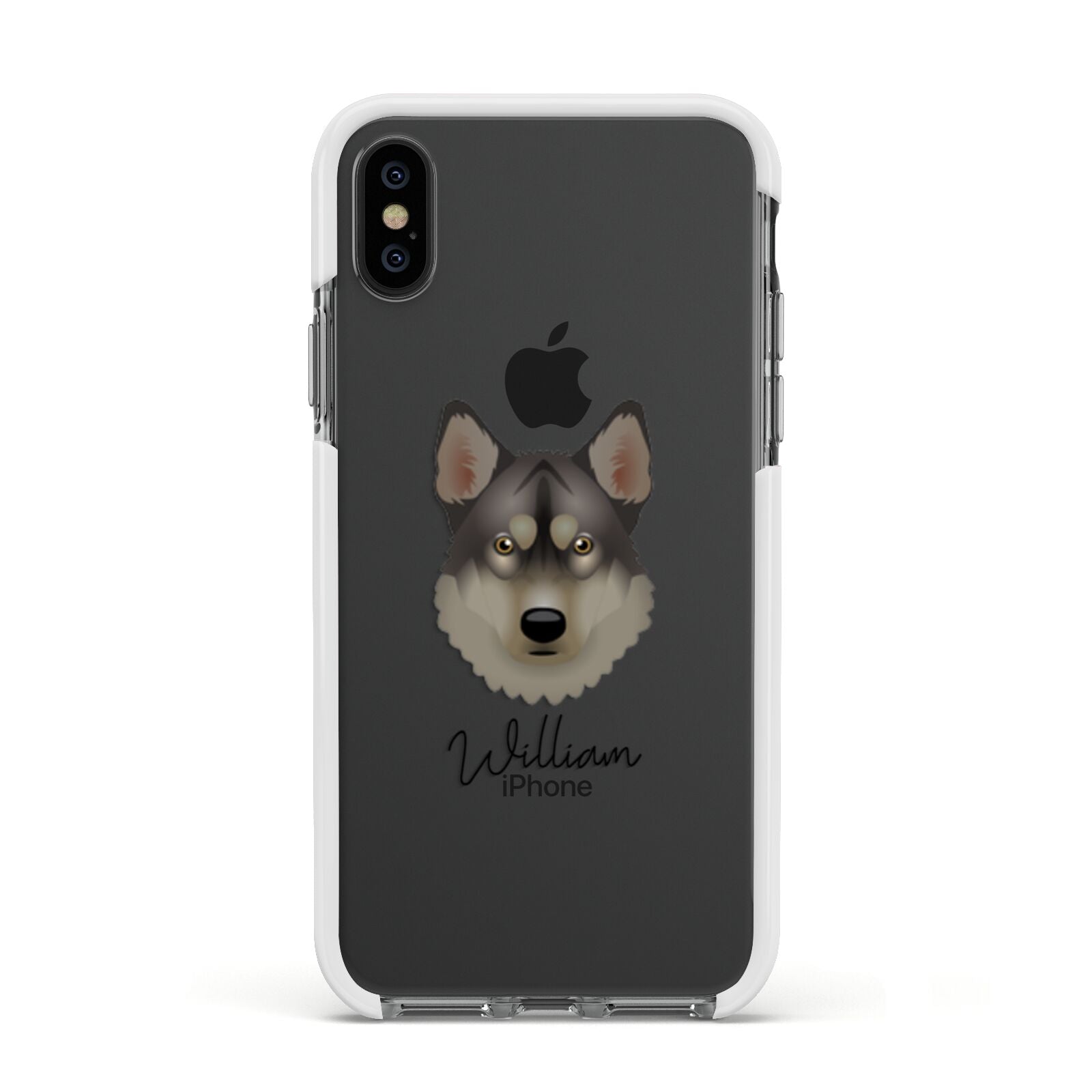 Tamaskan Personalised Apple iPhone Xs Impact Case White Edge on Black Phone