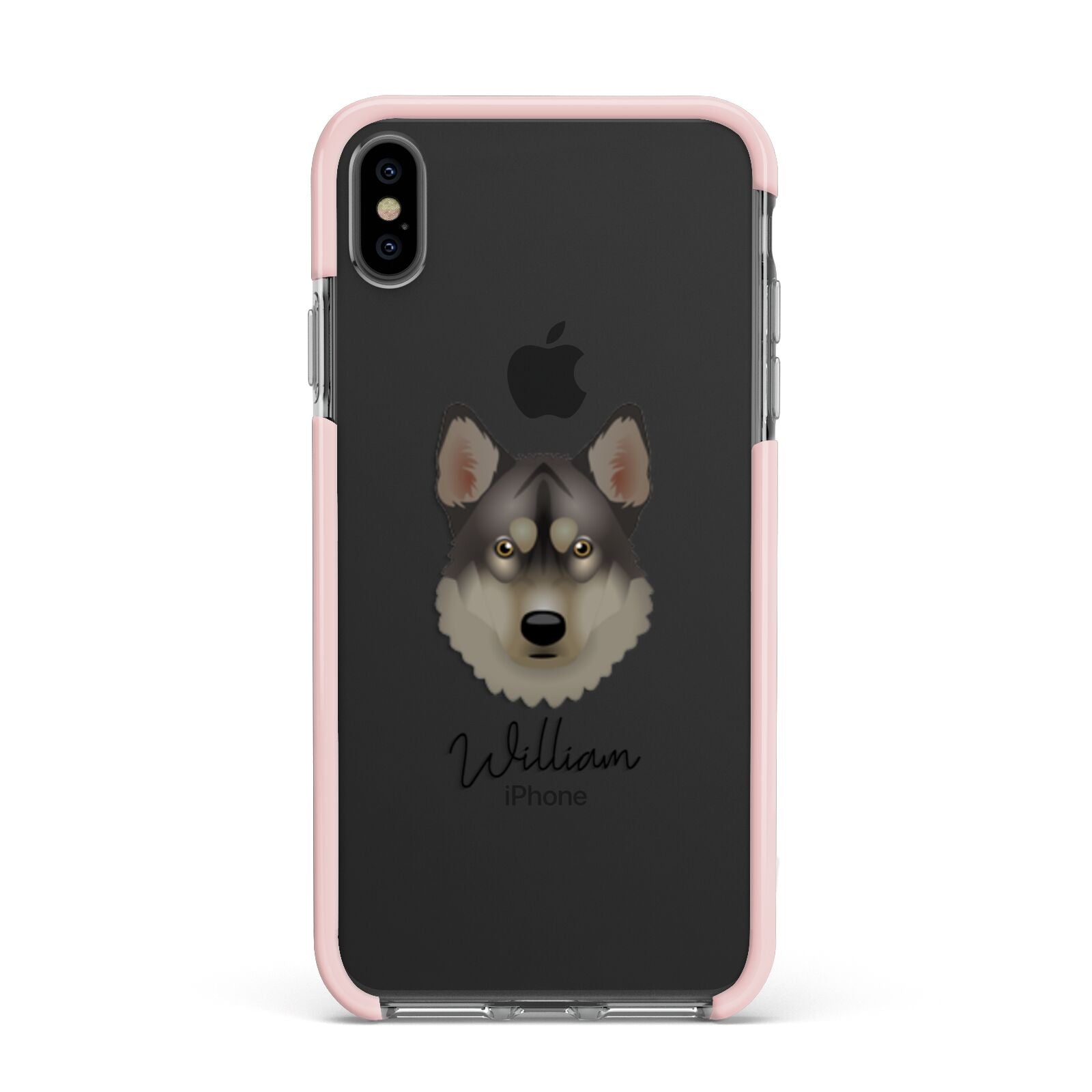 Tamaskan Personalised Apple iPhone Xs Max Impact Case Pink Edge on Black Phone