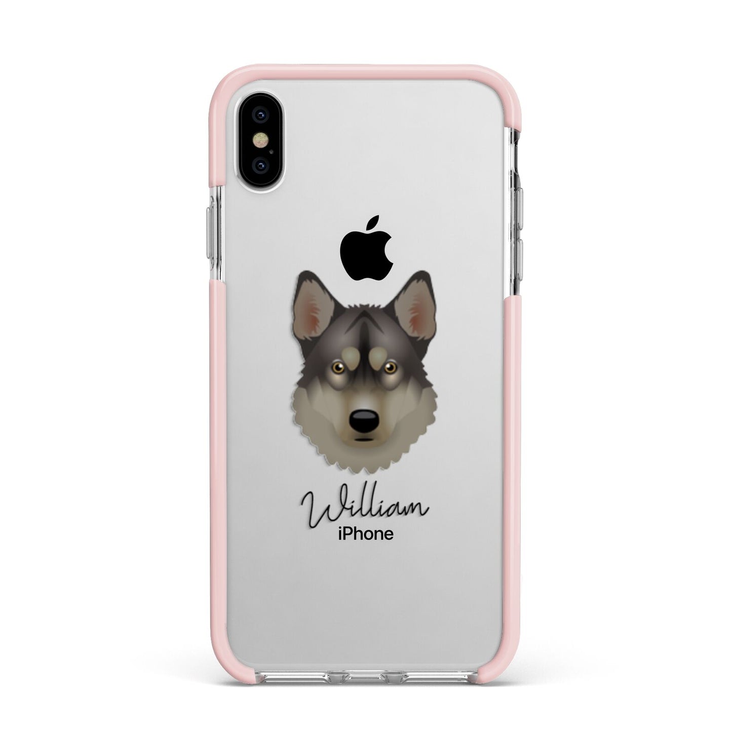 Tamaskan Personalised Apple iPhone Xs Max Impact Case Pink Edge on Silver Phone