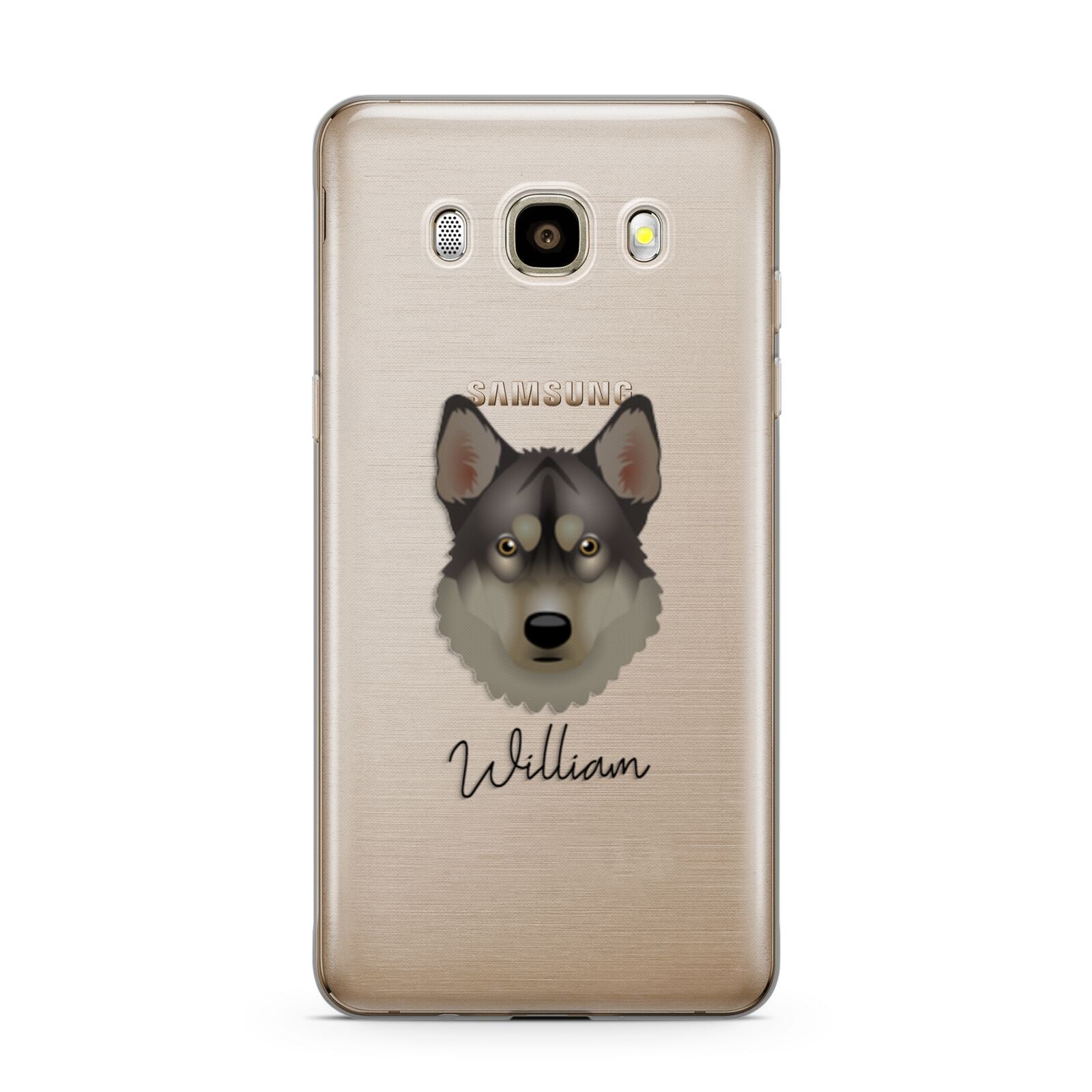 Tamaskan Personalised Samsung Galaxy J7 2016 Case on gold phone