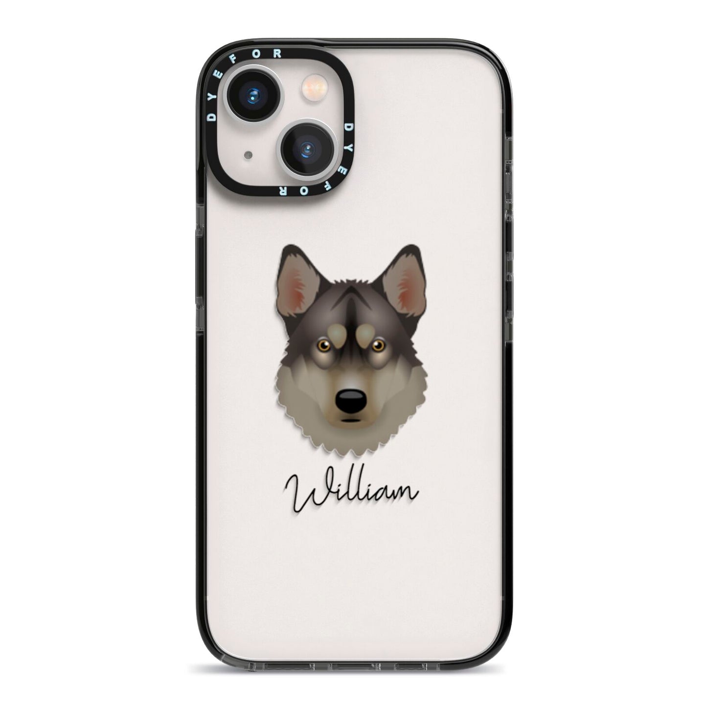 Tamaskan Personalised iPhone 13 Black Impact Case on Silver phone