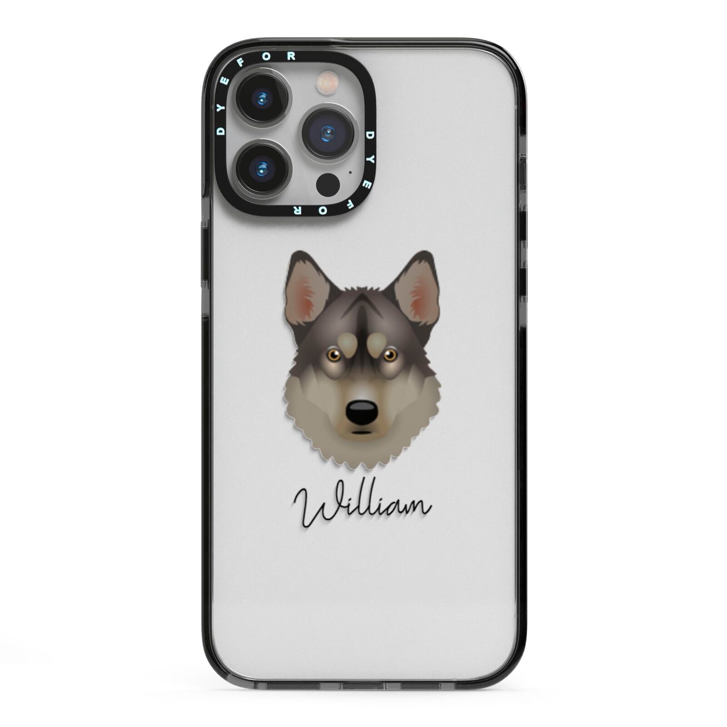 Tamaskan Personalised iPhone 13 Pro Max Black Impact Case on Silver phone