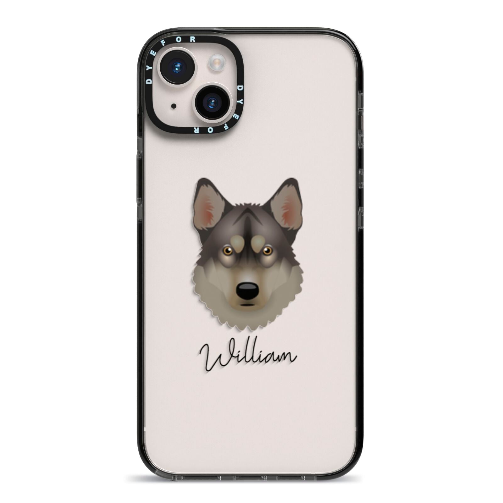 Tamaskan Personalised iPhone 14 Plus Black Impact Case on Silver phone