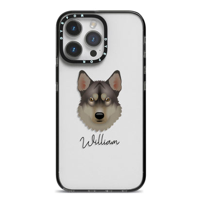 Tamaskan Personalised iPhone 14 Pro Max Black Impact Case on Silver phone