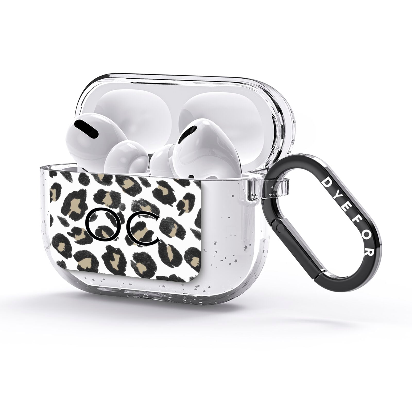 Tan Leopard Print Pattern AirPods Glitter Case 3rd Gen Side Image