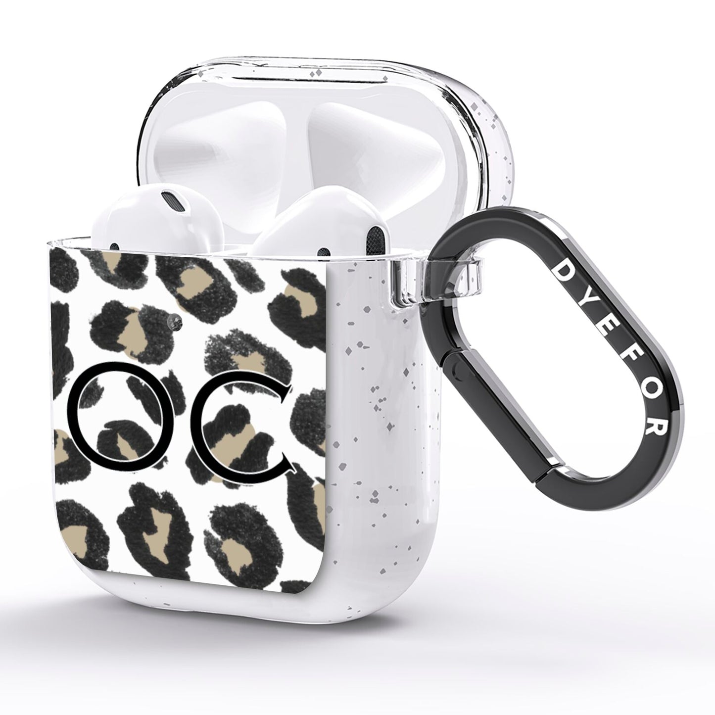 Tan Leopard Print Pattern AirPods Glitter Case Side Image