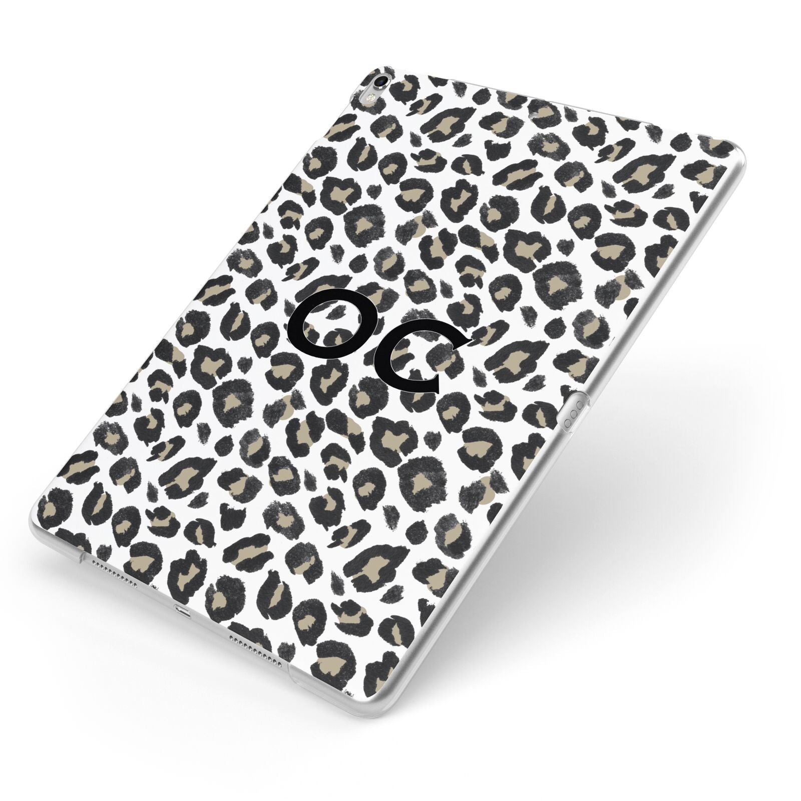 Tan Leopard Print Pattern Apple iPad Case on Silver iPad Side View