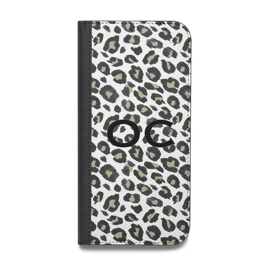 Tan Leopard Print Pattern Vegan Leather Flip iPhone Case