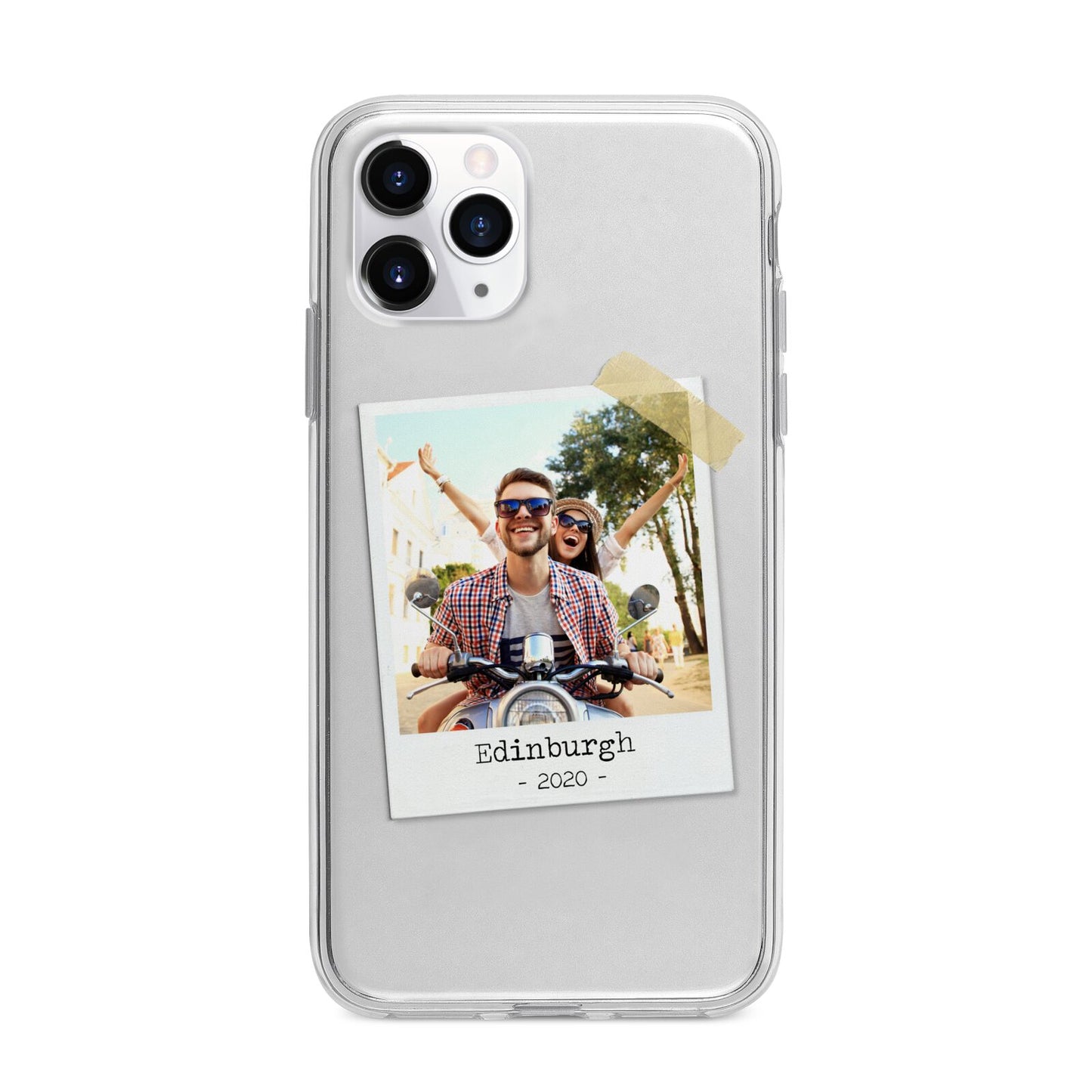 Taped Holiday Snap Photo Upload Apple iPhone 11 Pro in Silver with Bumper Case