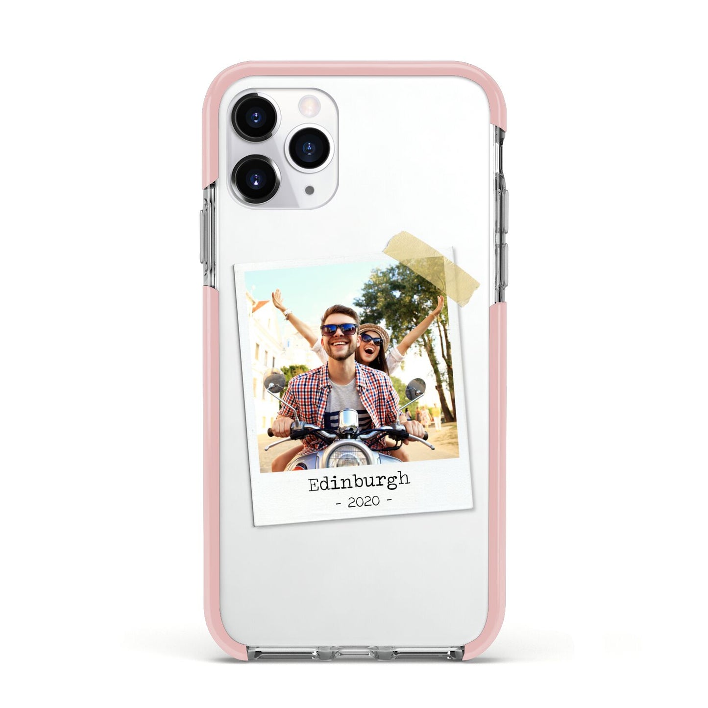 Taped Holiday Snap Photo Upload Apple iPhone 11 Pro in Silver with Pink Impact Case