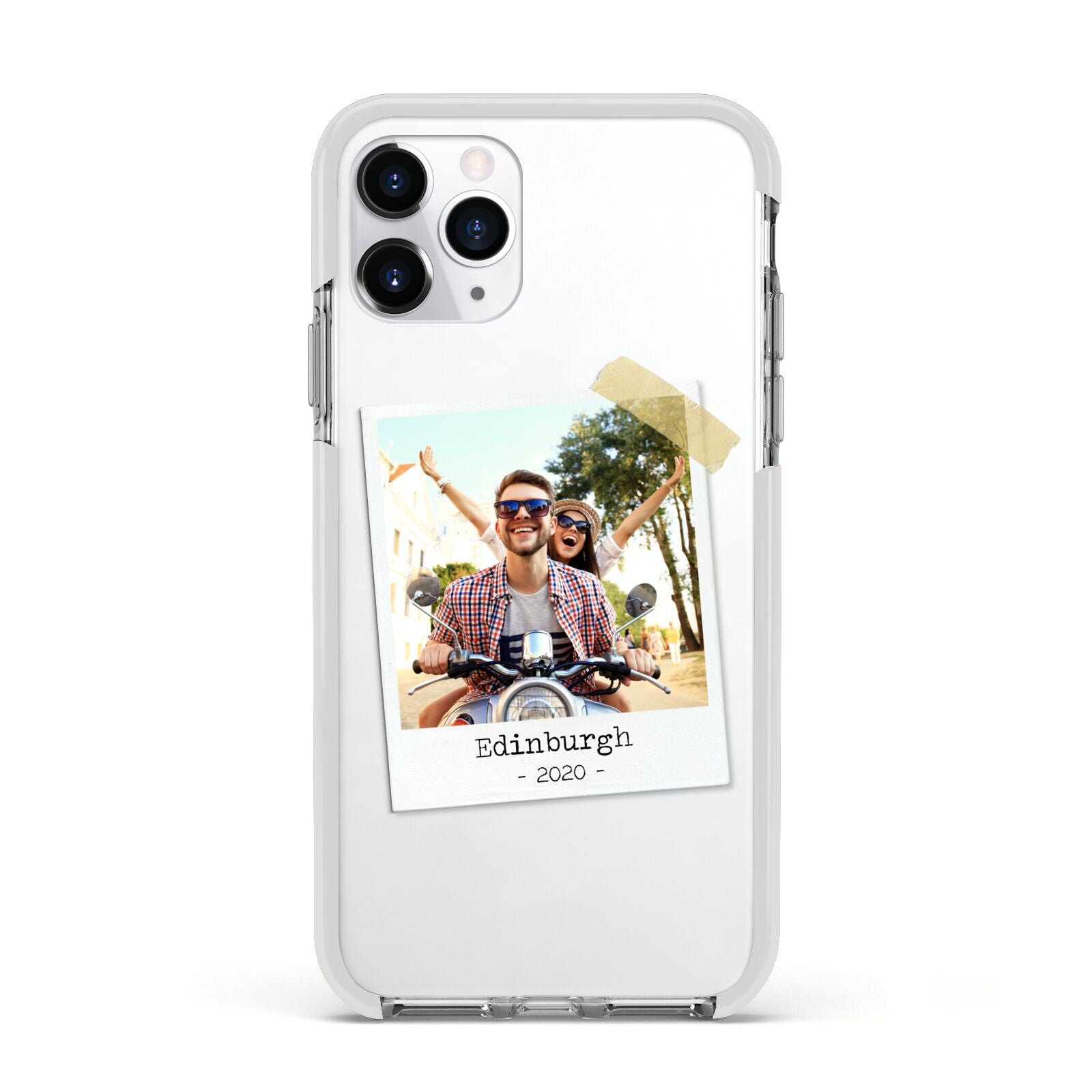 Taped Holiday Snap Photo Upload Apple iPhone 11 Pro in Silver with White Impact Case