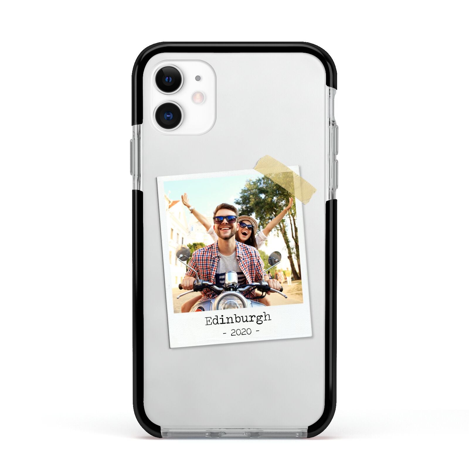 Taped Holiday Snap Photo Upload Apple iPhone 11 in White with Black Impact Case