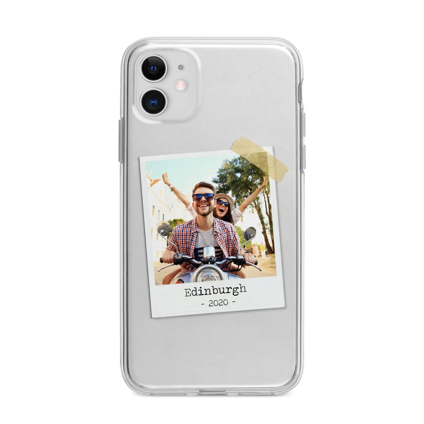 Taped Holiday Snap Photo Upload Apple iPhone 11 in White with Bumper Case