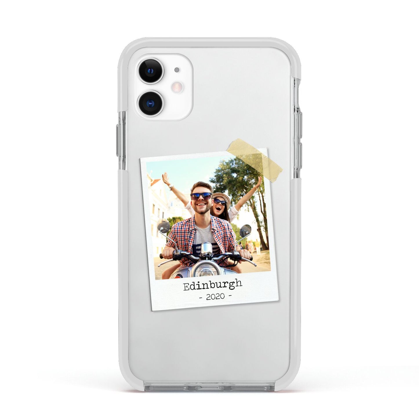 Taped Holiday Snap Photo Upload Apple iPhone 11 in White with White Impact Case