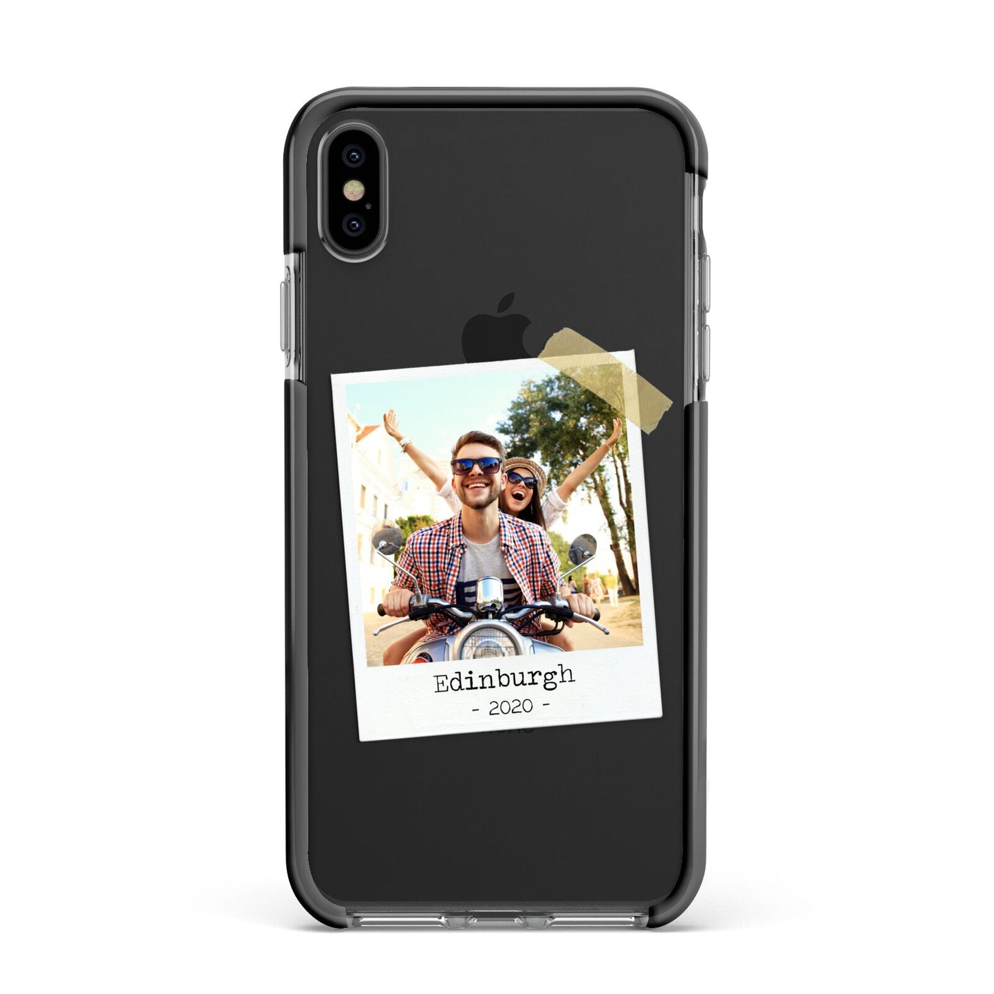 Taped Holiday Snap Photo Upload Apple iPhone Xs Max Impact Case Black Edge on Black Phone