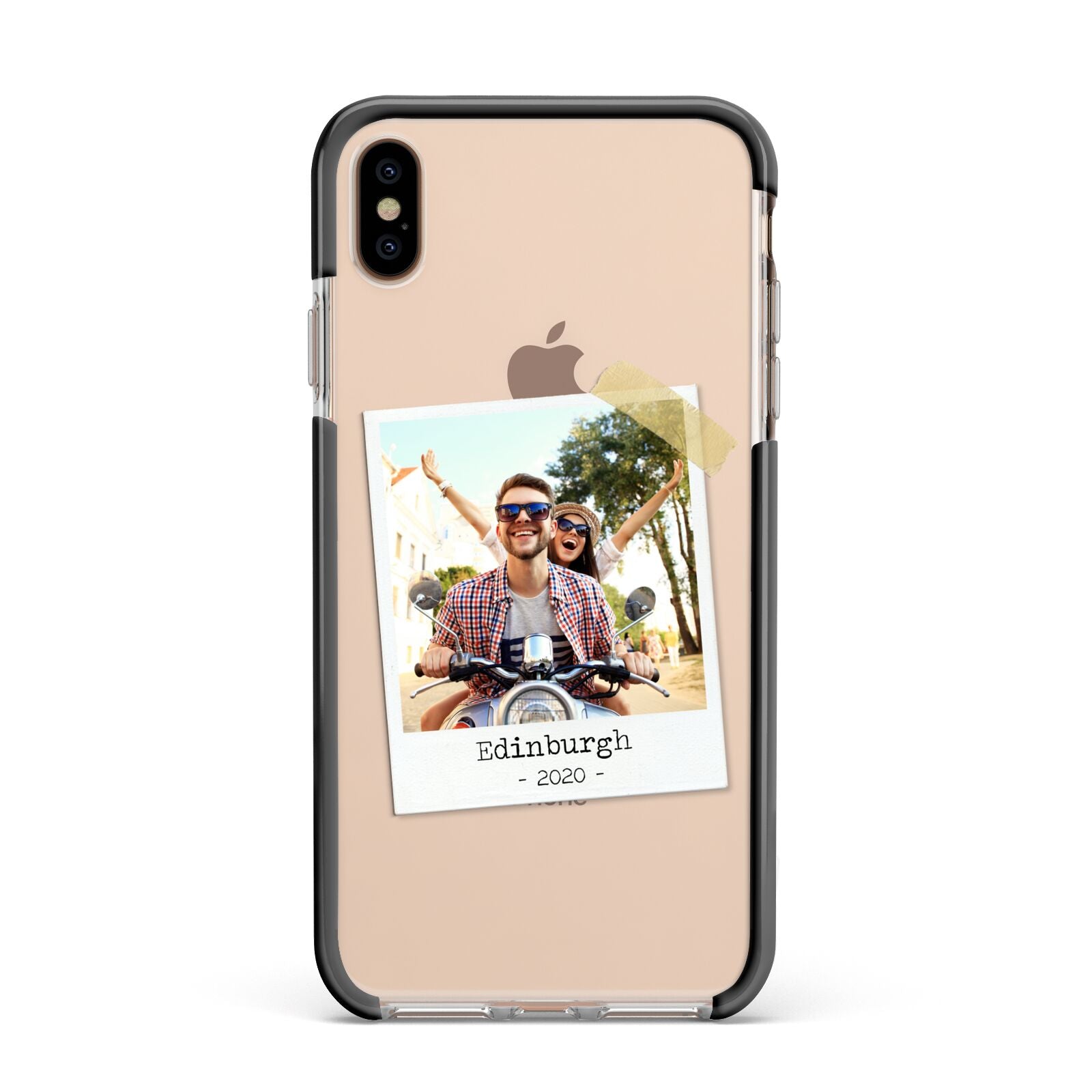 Taped Holiday Snap Photo Upload Apple iPhone Xs Max Impact Case Black Edge on Gold Phone
