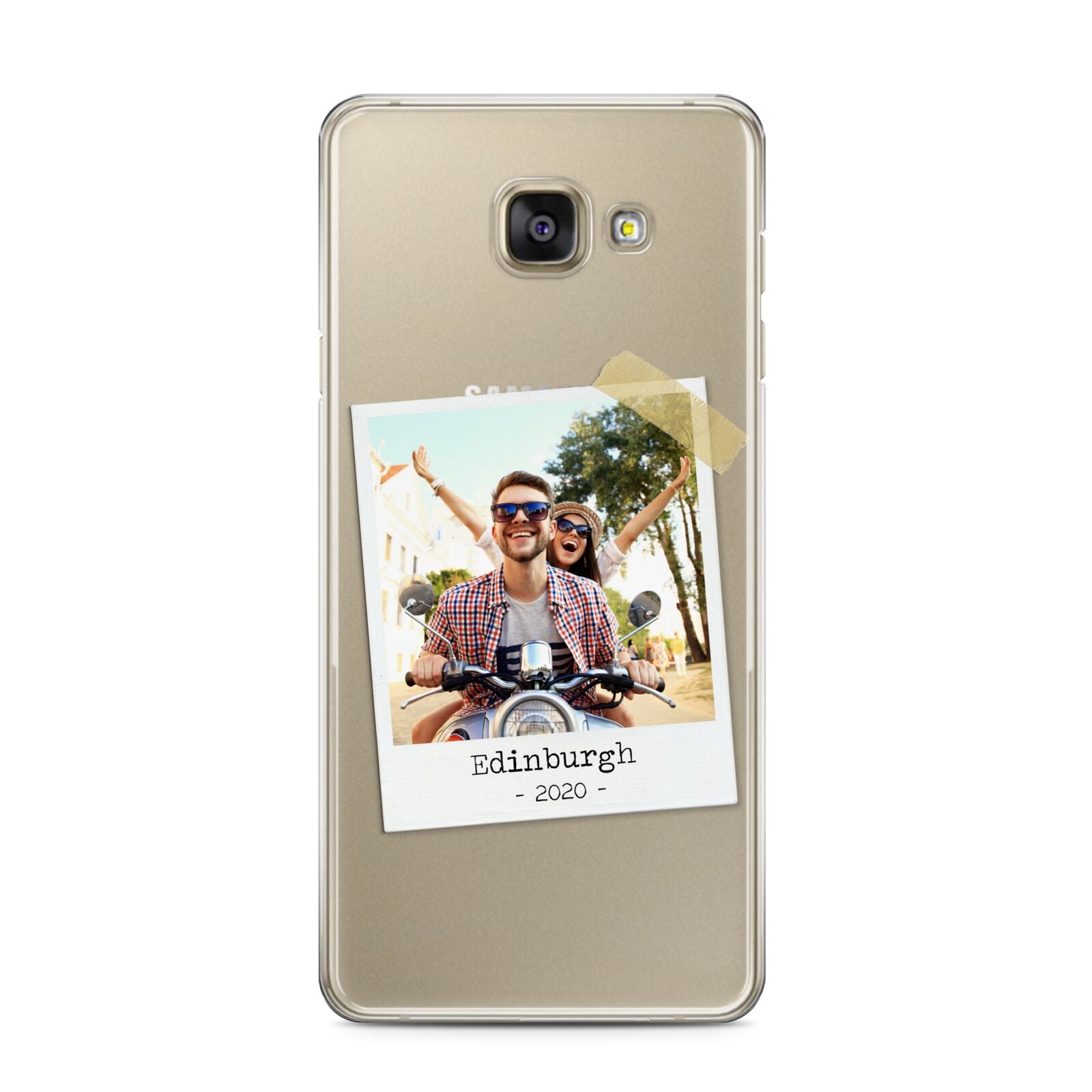 Taped Holiday Snap Photo Upload Samsung Galaxy A3 2016 Case on gold phone