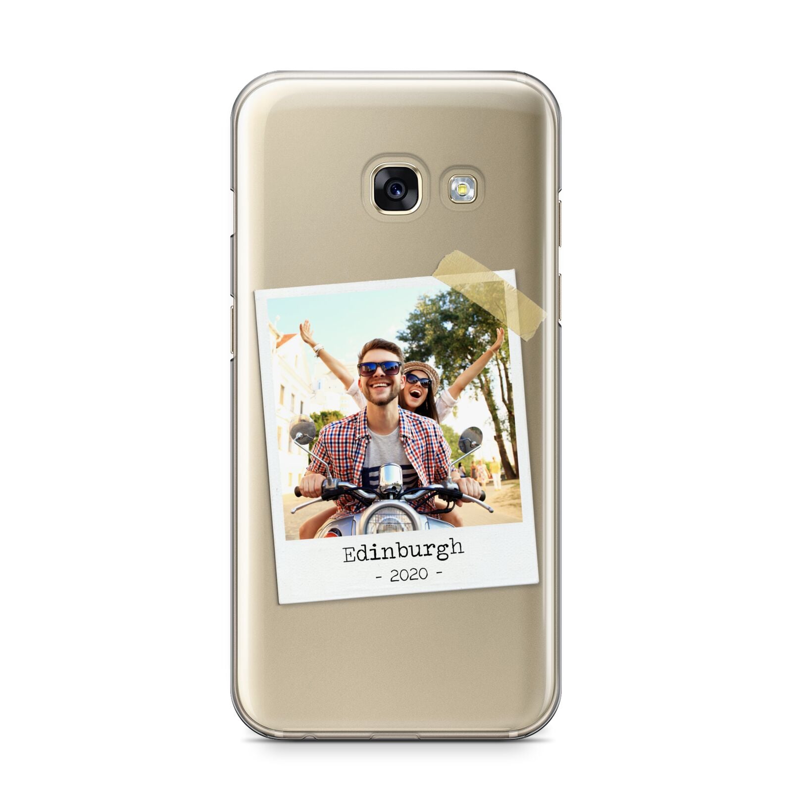 Taped Holiday Snap Photo Upload Samsung Galaxy A3 2017 Case on gold phone