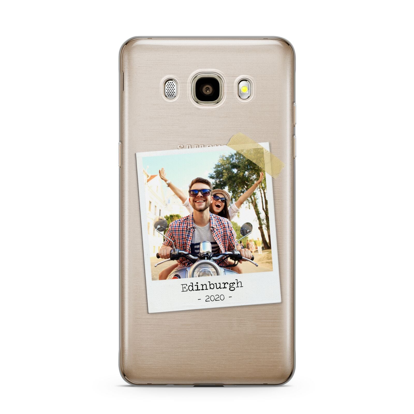 Taped Holiday Snap Photo Upload Samsung Galaxy J7 2016 Case on gold phone