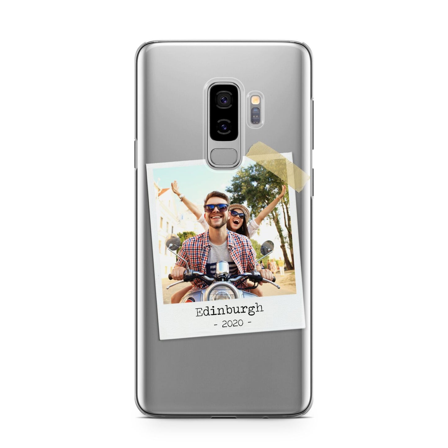 Taped Holiday Snap Photo Upload Samsung Galaxy S9 Plus Case on Silver phone