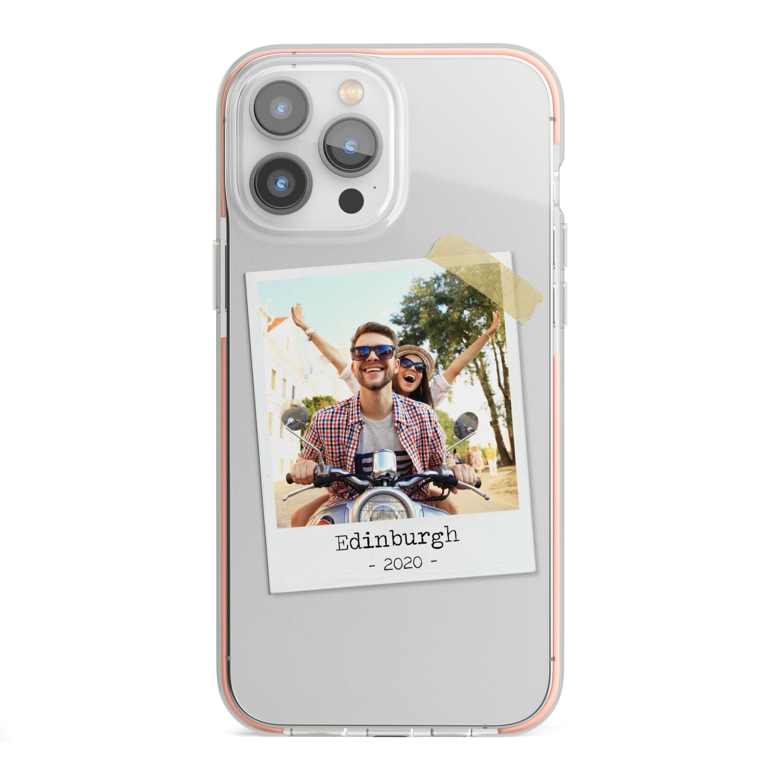 Taped Holiday Snap Photo Upload iPhone 13 Pro Max TPU Impact Case with Pink Edges