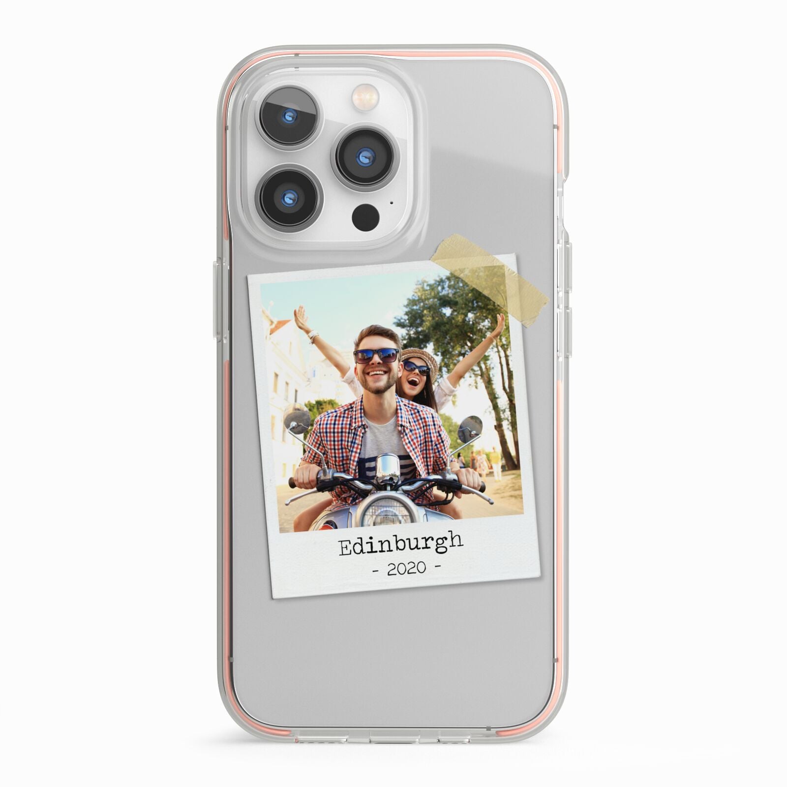 Taped Holiday Snap Photo Upload iPhone 13 Pro TPU Impact Case with Pink Edges