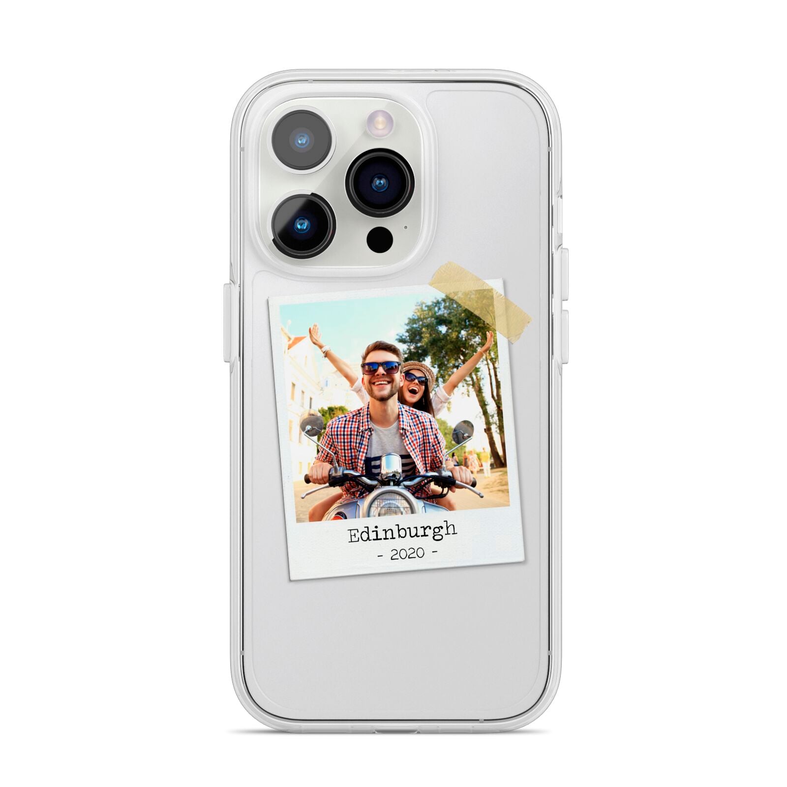 Taped Holiday Snap Photo Upload iPhone 14 Pro Clear Tough Case Silver
