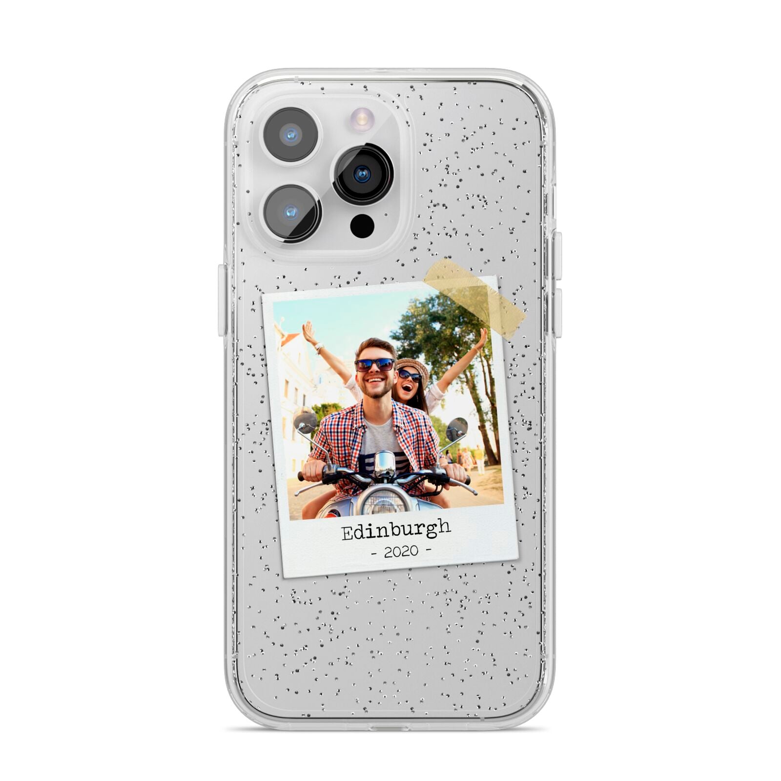 Taped Holiday Snap Photo Upload iPhone 14 Pro Max Glitter Tough Case Silver