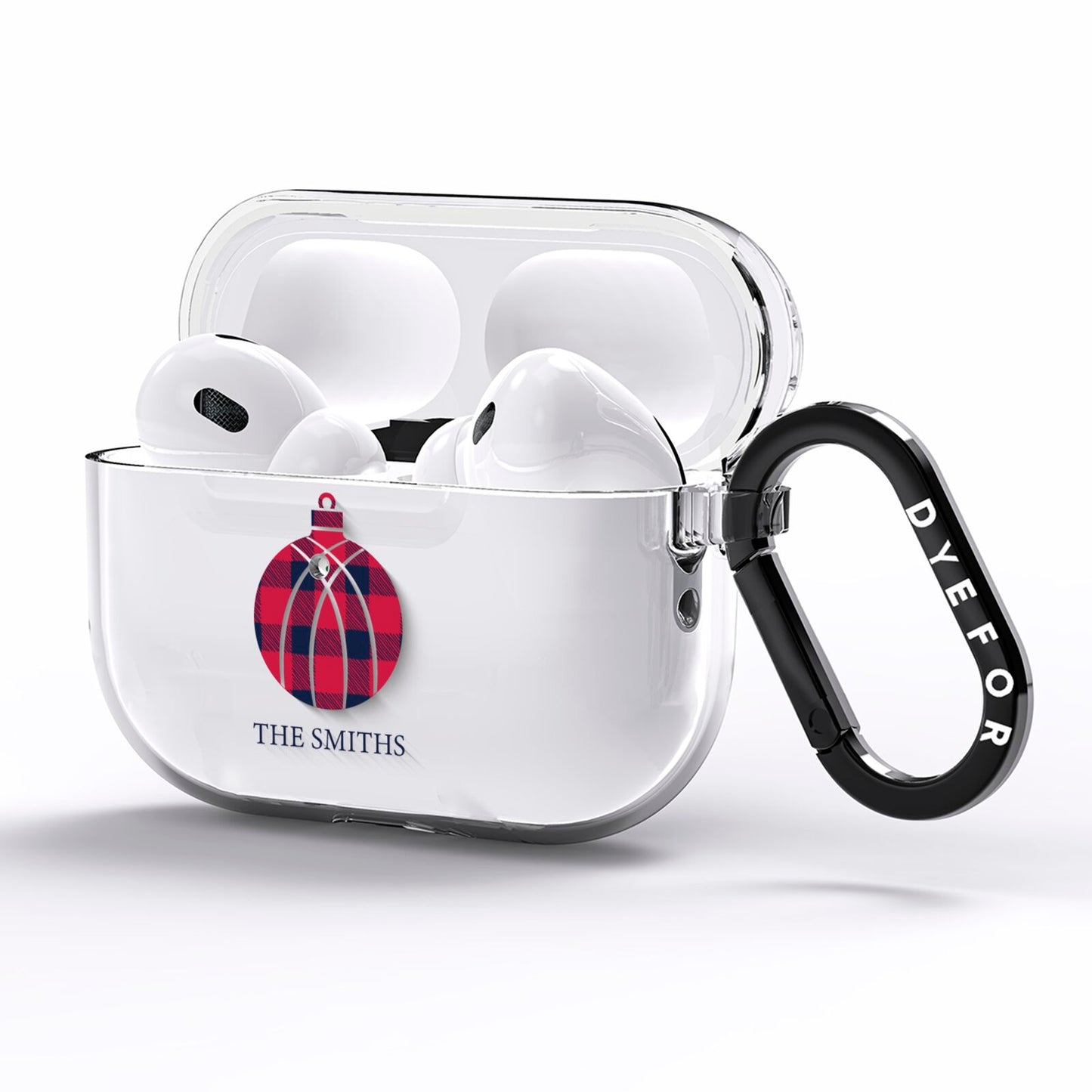 Tartan Christmas Bauble Personalised AirPods Pro Clear Case Side Image