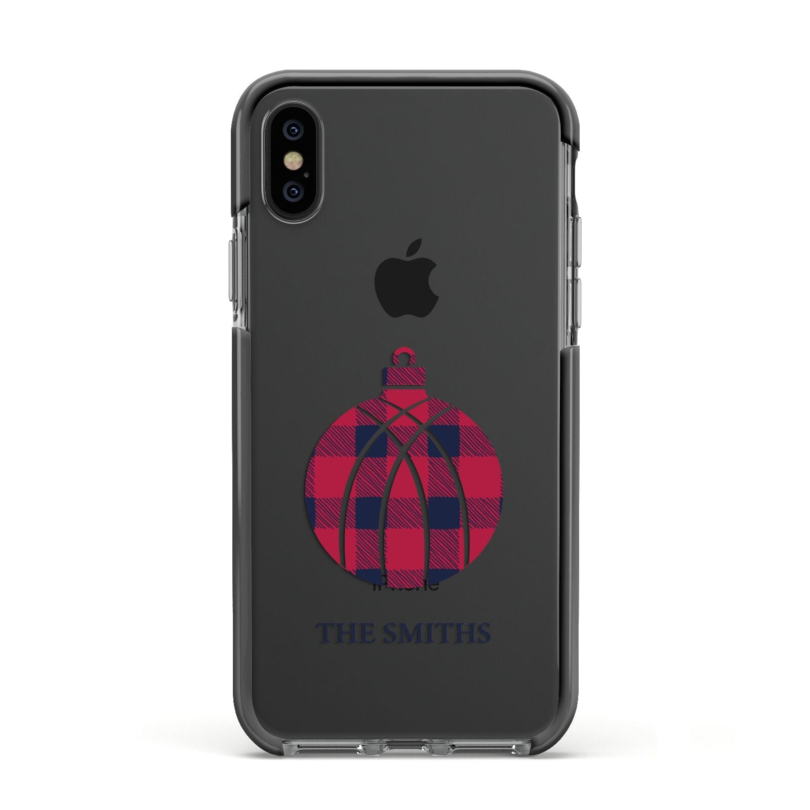 Tartan Christmas Bauble Personalised Apple iPhone Xs Impact Case Black Edge on Black Phone