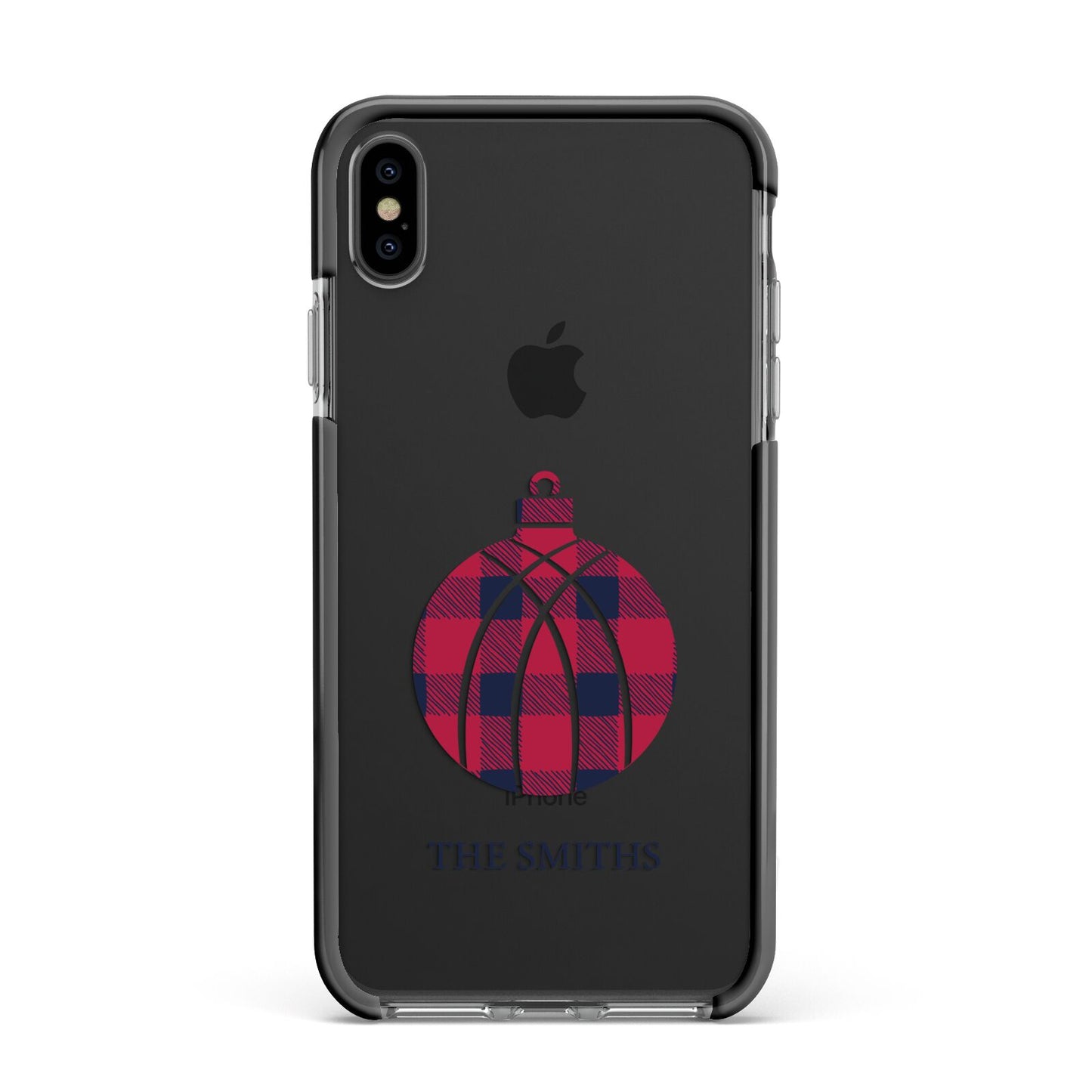 Tartan Christmas Bauble Personalised Apple iPhone Xs Max Impact Case Black Edge on Black Phone