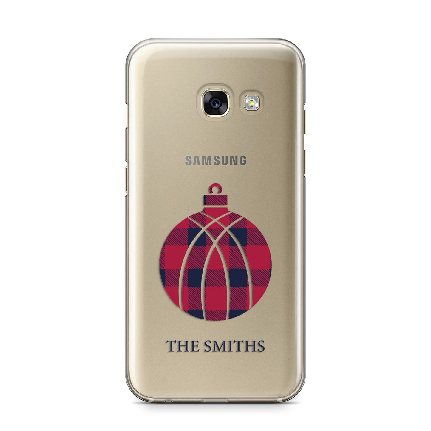 Tartan Christmas Bauble Personalised Samsung Galaxy A3 2017 Case on gold phone