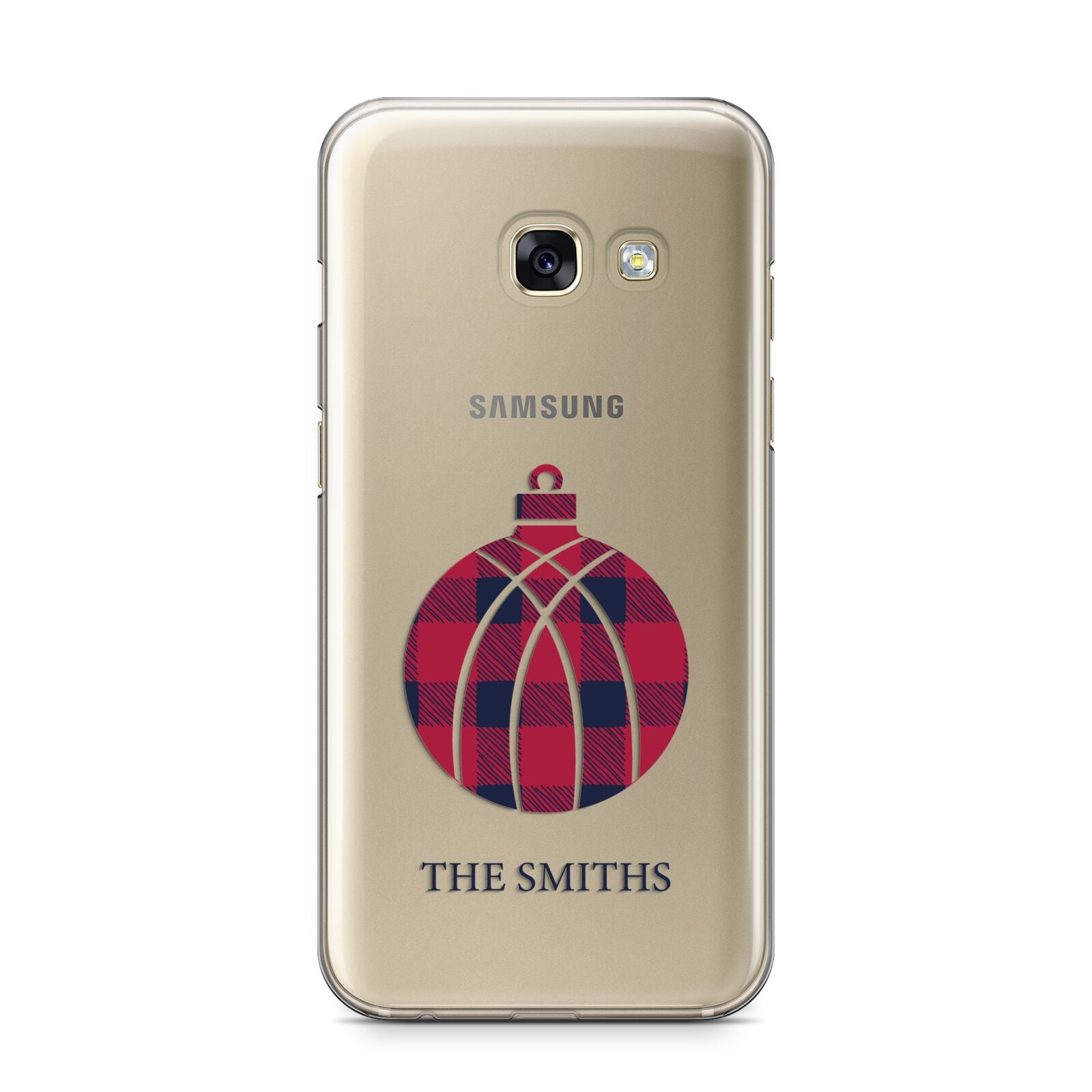 Tartan Christmas Bauble Personalised Samsung Galaxy A3 2017 Case on gold phone