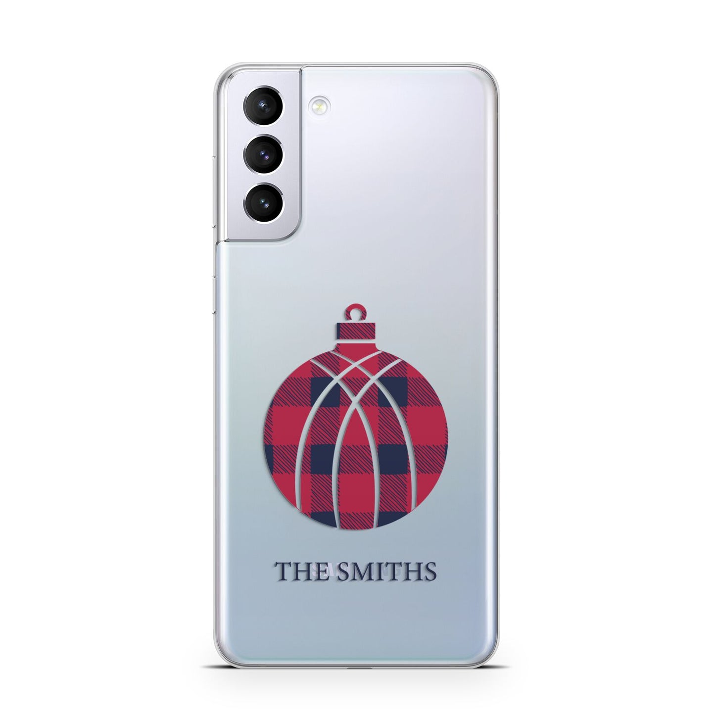 Tartan Christmas Bauble Personalised Samsung S21 Plus Case