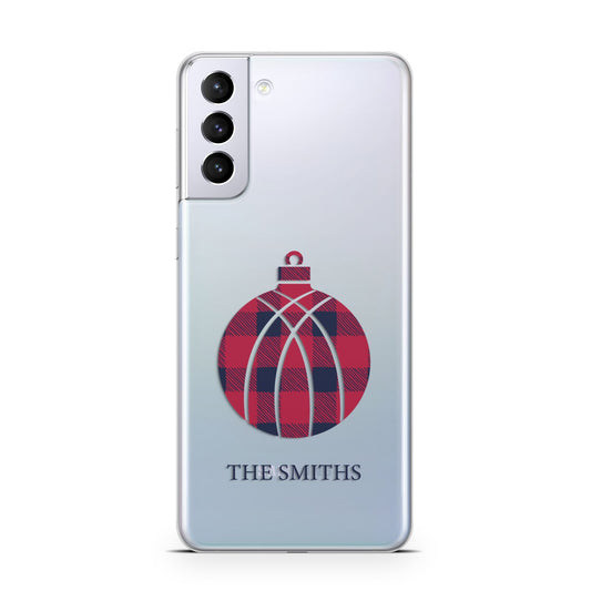 Tartan Christmas Bauble Personalised Samsung S21 Plus Phone Case