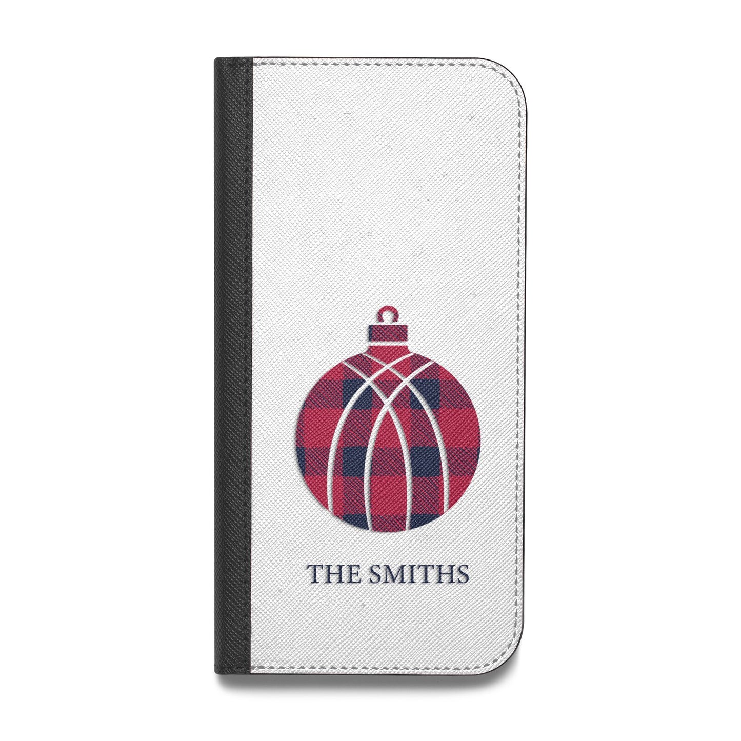 Tartan Christmas Bauble Personalised Vegan Leather Flip iPhone Case