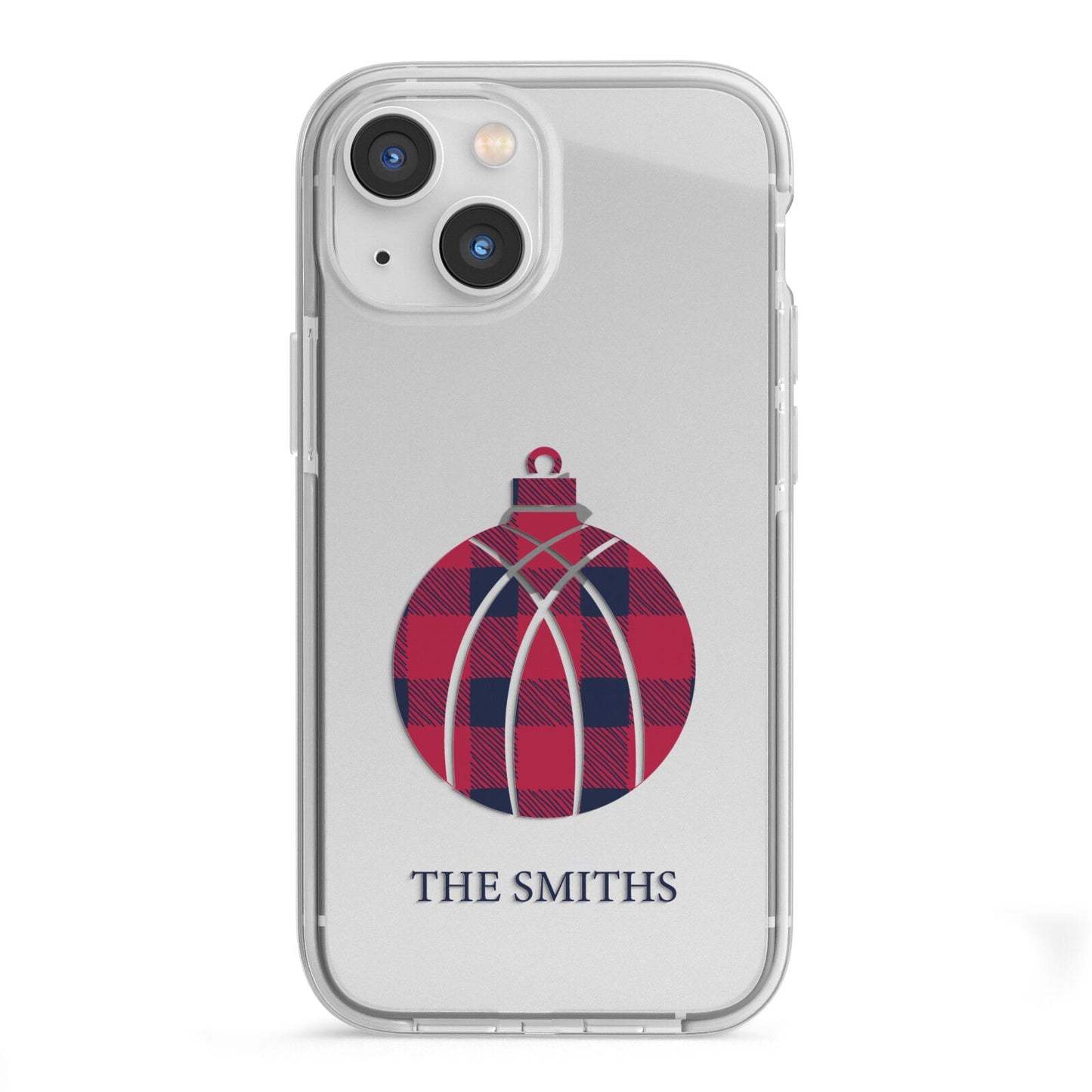 Tartan Christmas Bauble Personalised iPhone 13 Mini TPU Impact Case with White Edges