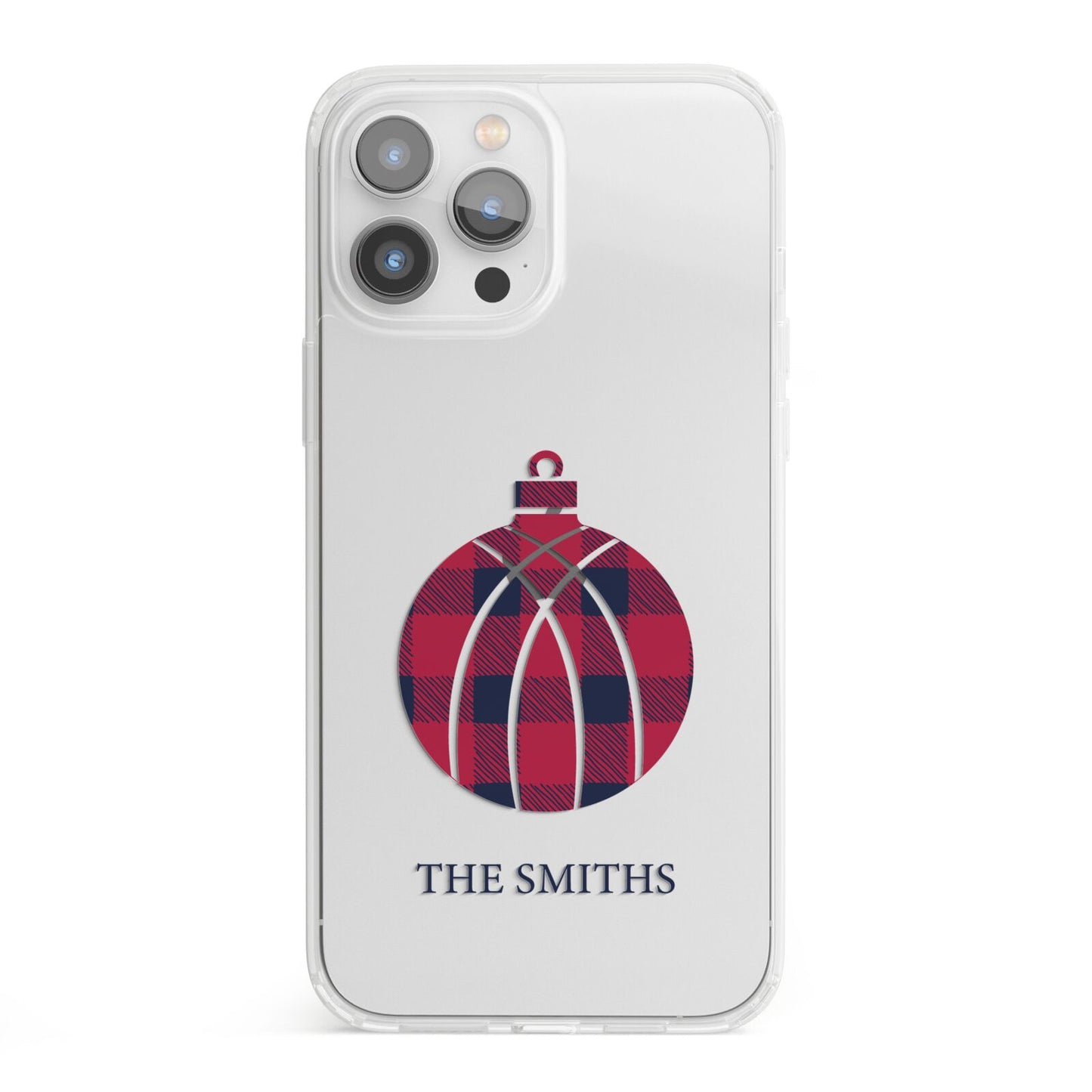 Tartan Christmas Bauble Personalised iPhone 13 Pro Max Clear Bumper Case